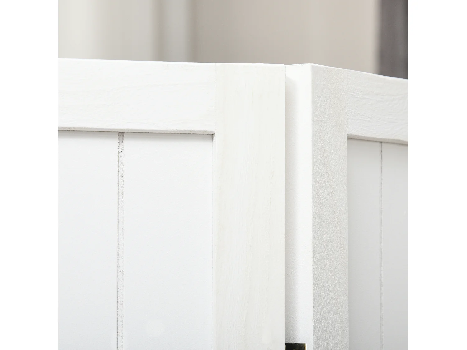 Paravent intérieur 4 panneaux style rustique chic - séparateur de pièce avec rainures verticales - bois de paulownia blanc