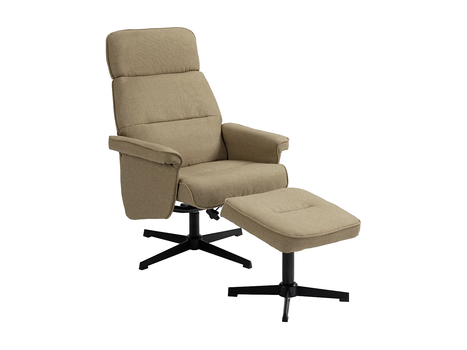 Fauteuil relax style contemporain - dossier inclinable, repose-pied - piètement acier noir revêtement tissu camel