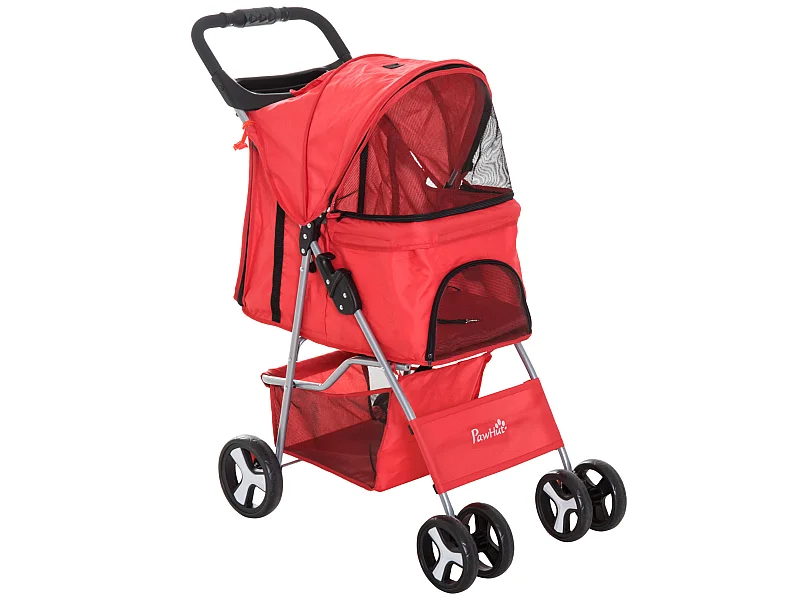 Poussette buggy pour chiens 75L x 46l x 94H cm pliable imperméable tissu 600D Oxford 4 roues rouge