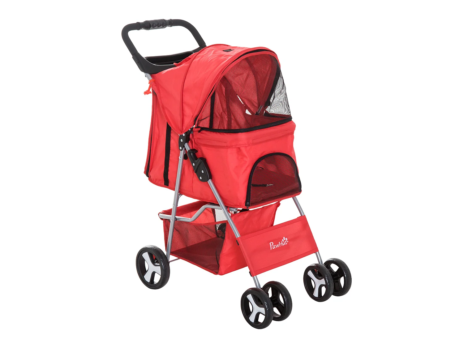 Poussette buggy pour chiens 75L x 46l x 94H cm pliable imperméable tissu 600D Oxford 4 roues rouge