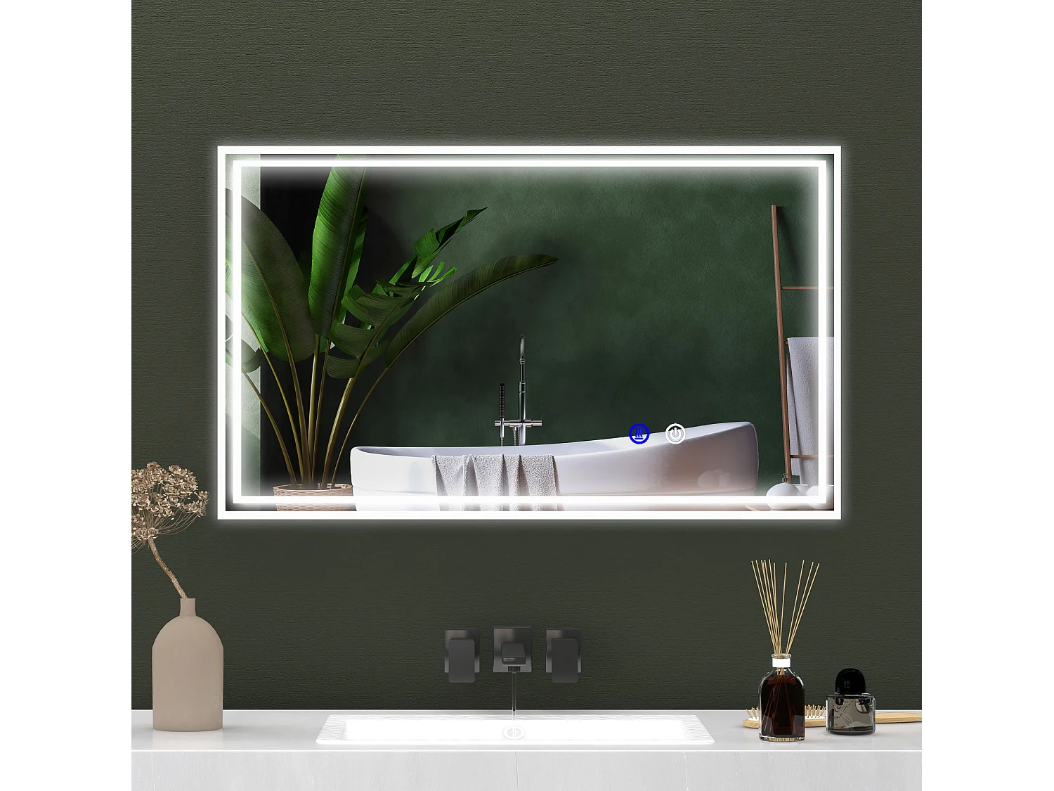Miroir LED mural de salle de bain - 100L x 60H cm - luminosité réglable 3 couleurs - interrupteur tactile - système antibué