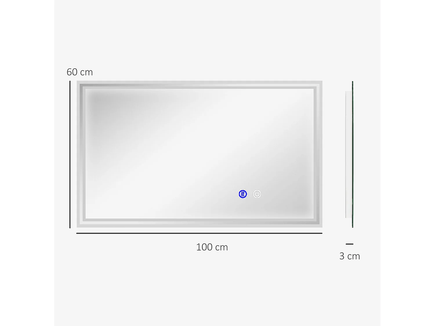 Miroir LED mural de salle de bain - 100L x 60H cm - luminosité réglable 3 couleurs - interrupteur tactile - système antibué