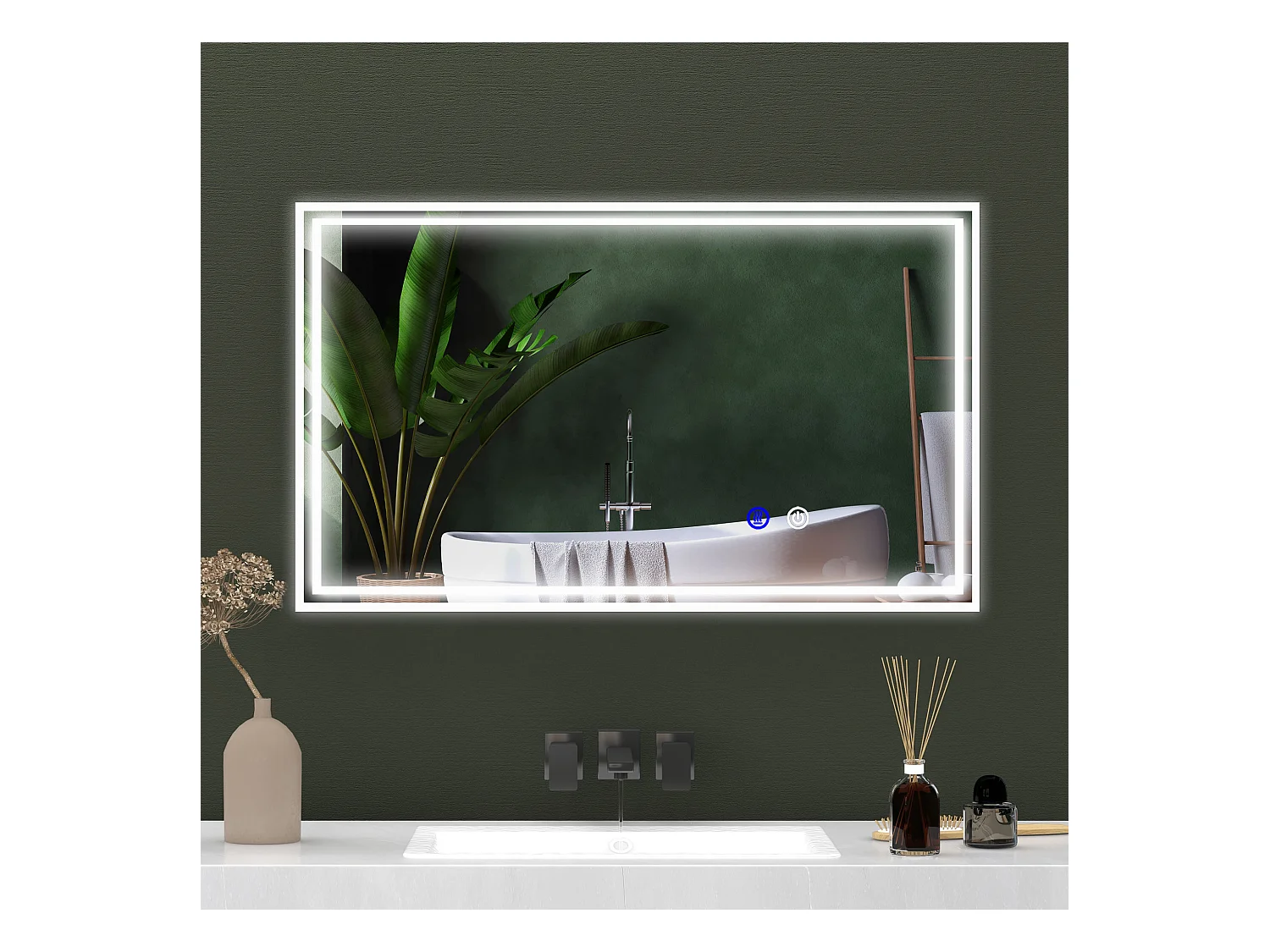Miroir LED mural de salle de bain - 100L x 60H cm - luminosité réglable 3 couleurs - interrupteur tactile - système antibué