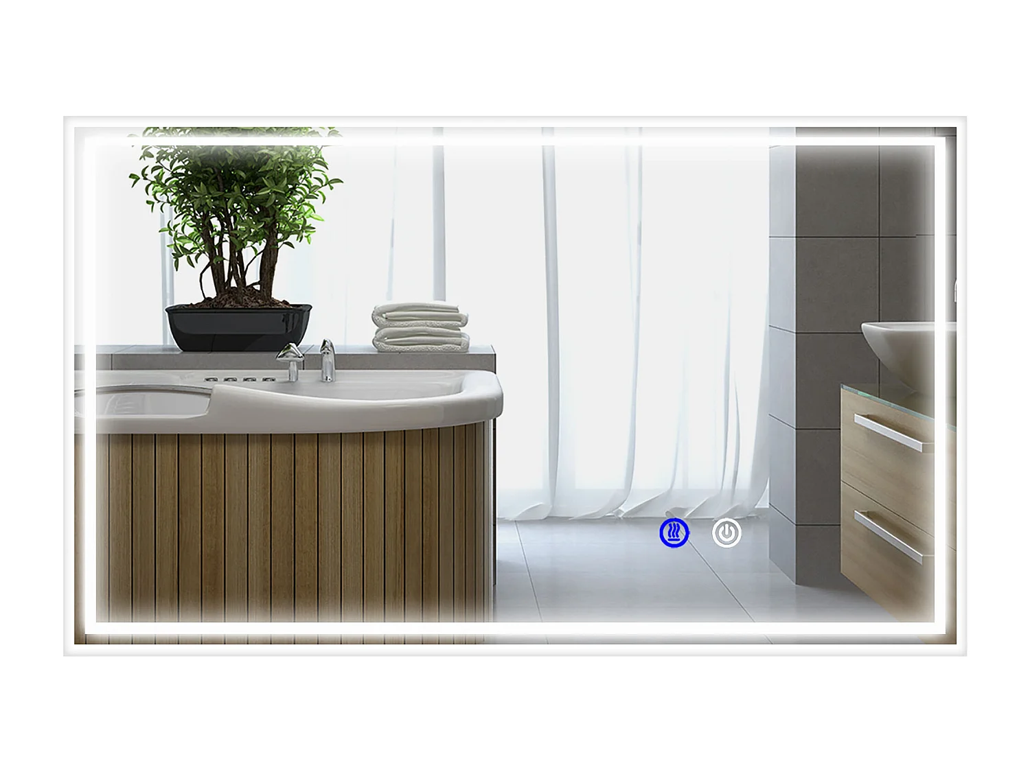 Miroir LED mural de salle de bain - 100L x 60H cm - luminosité réglable 3 couleurs - interrupteur tactile - système antibué