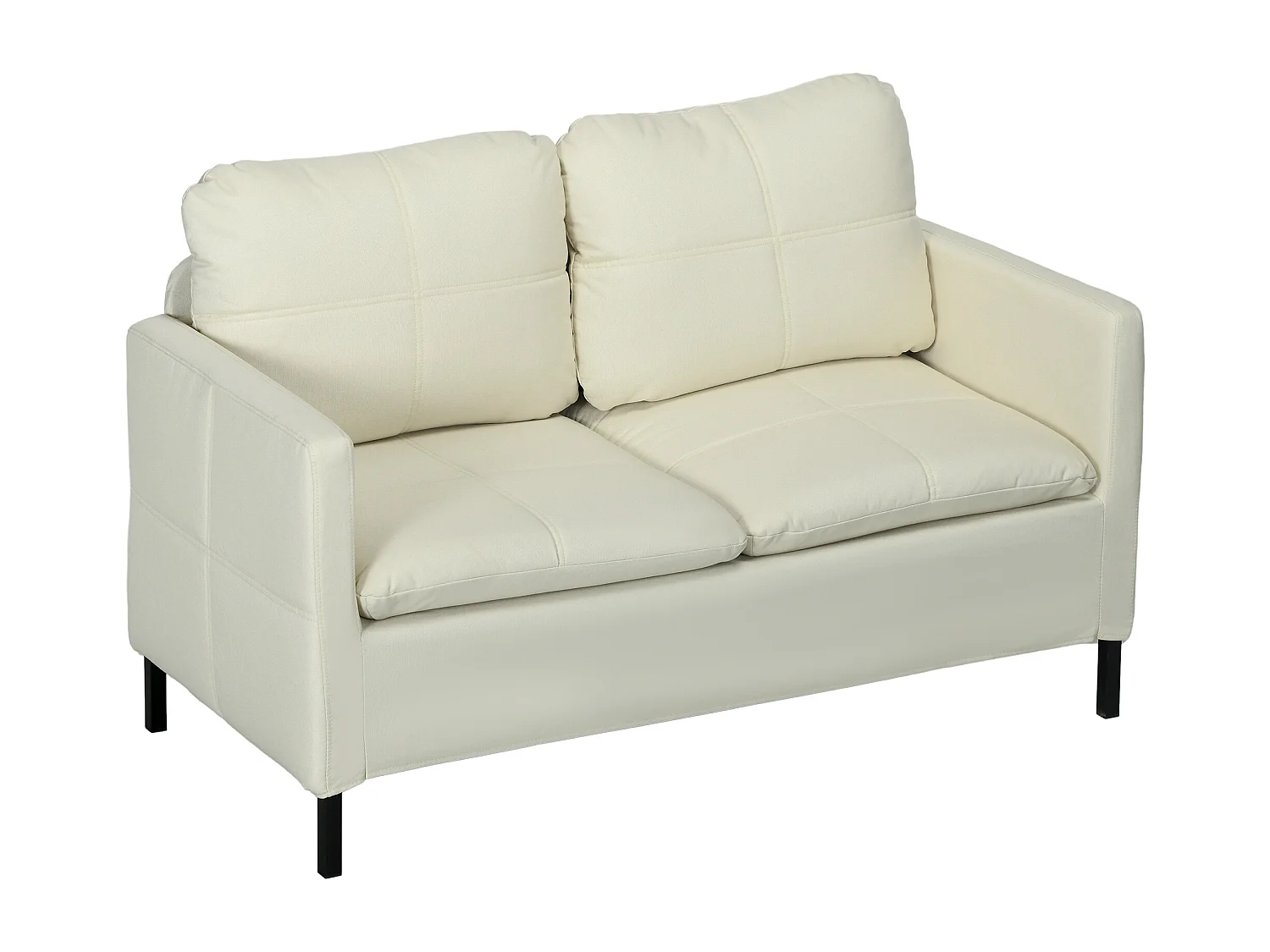 Canapé 2 places design contemporain - surpiqûres effet capitonné - piètement acier noir tissu crème