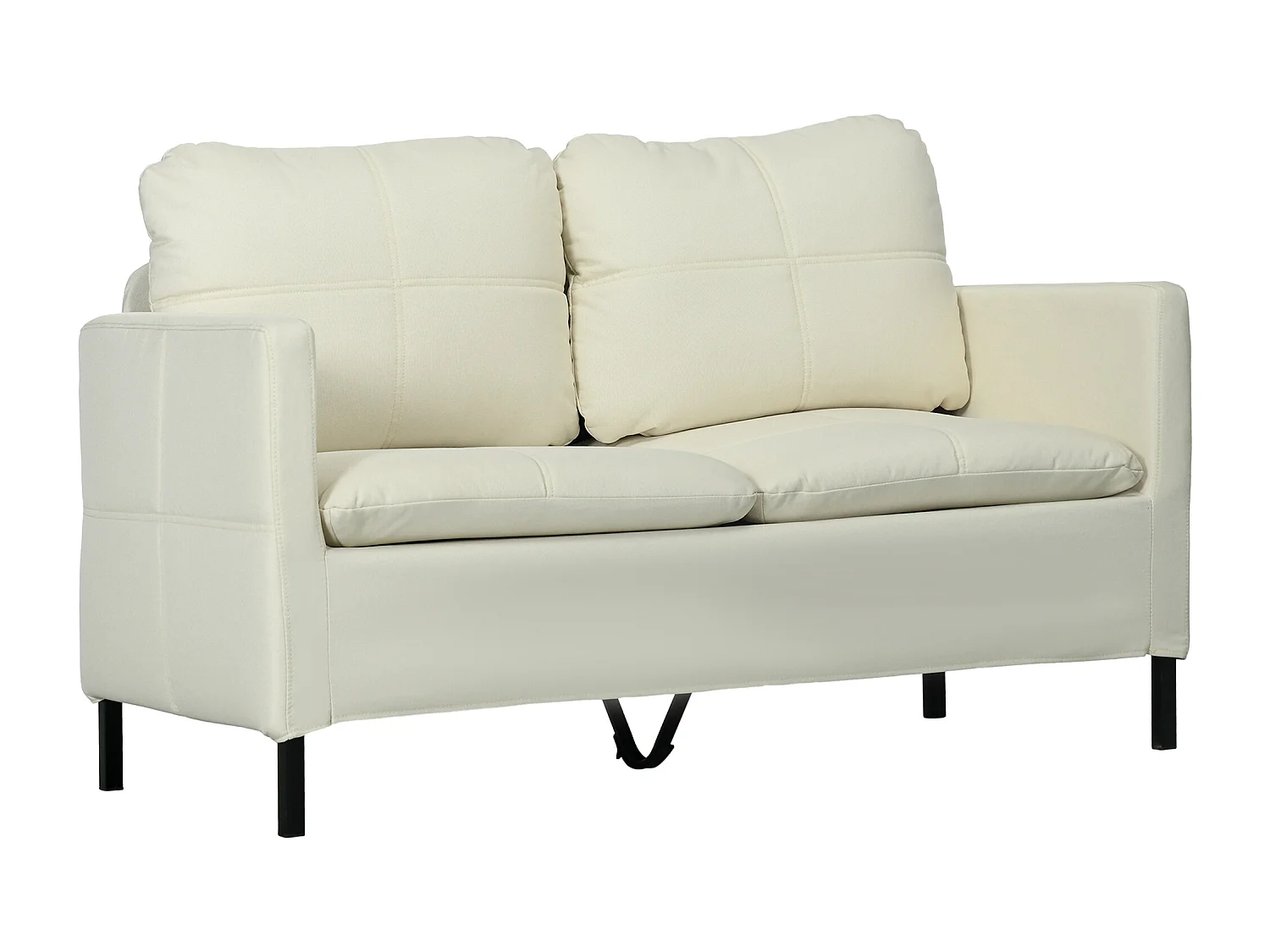 Canapé 2 places design contemporain - surpiqûres effet capitonné - piètement acier noir tissu crème