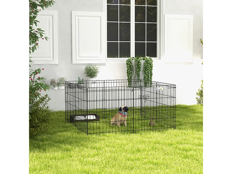 Parc enclos modulable pour chien animaux porte verrouillable 8 panneaux dim. panneau 61L x 61H cm métal noir