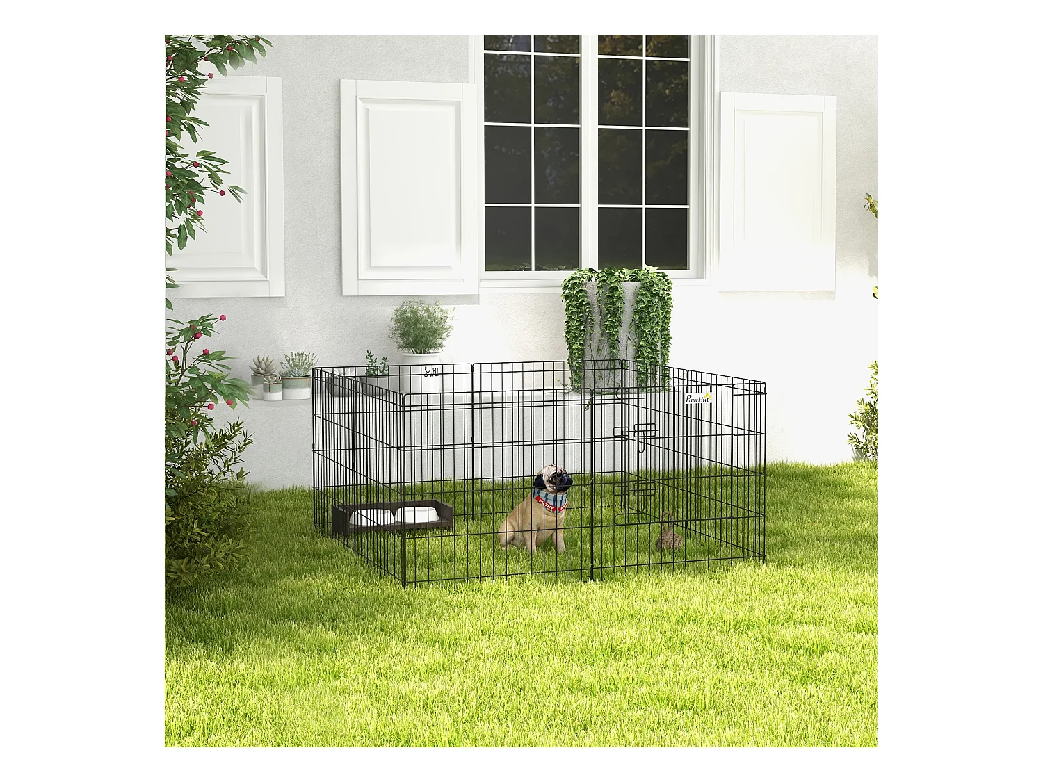 Parc enclos modulable pour chien animaux porte verrouillable 8 panneaux dim. panneau 61L x 61H cm métal noir