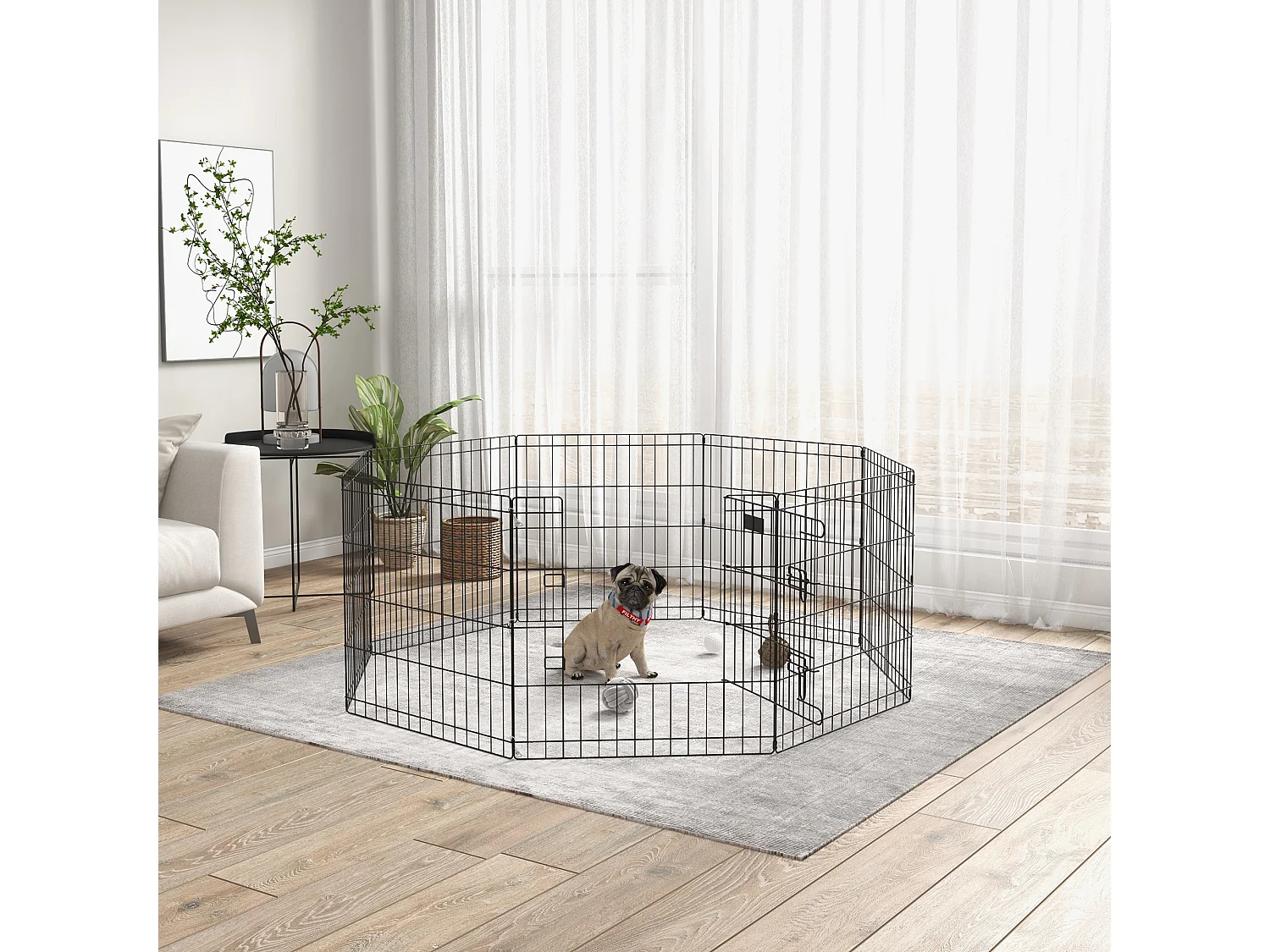Parc enclos modulable pour chien animaux porte verrouillable 8 panneaux dim. panneau 61L x 61H cm métal noir