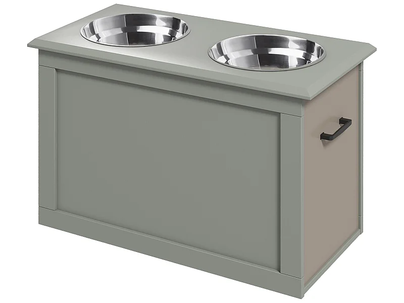 Gamelle double chien chat Porte-gamelles surélevé dim. 60L x 30l x 41H cm 2 gamelles poignées coffre MDF gris