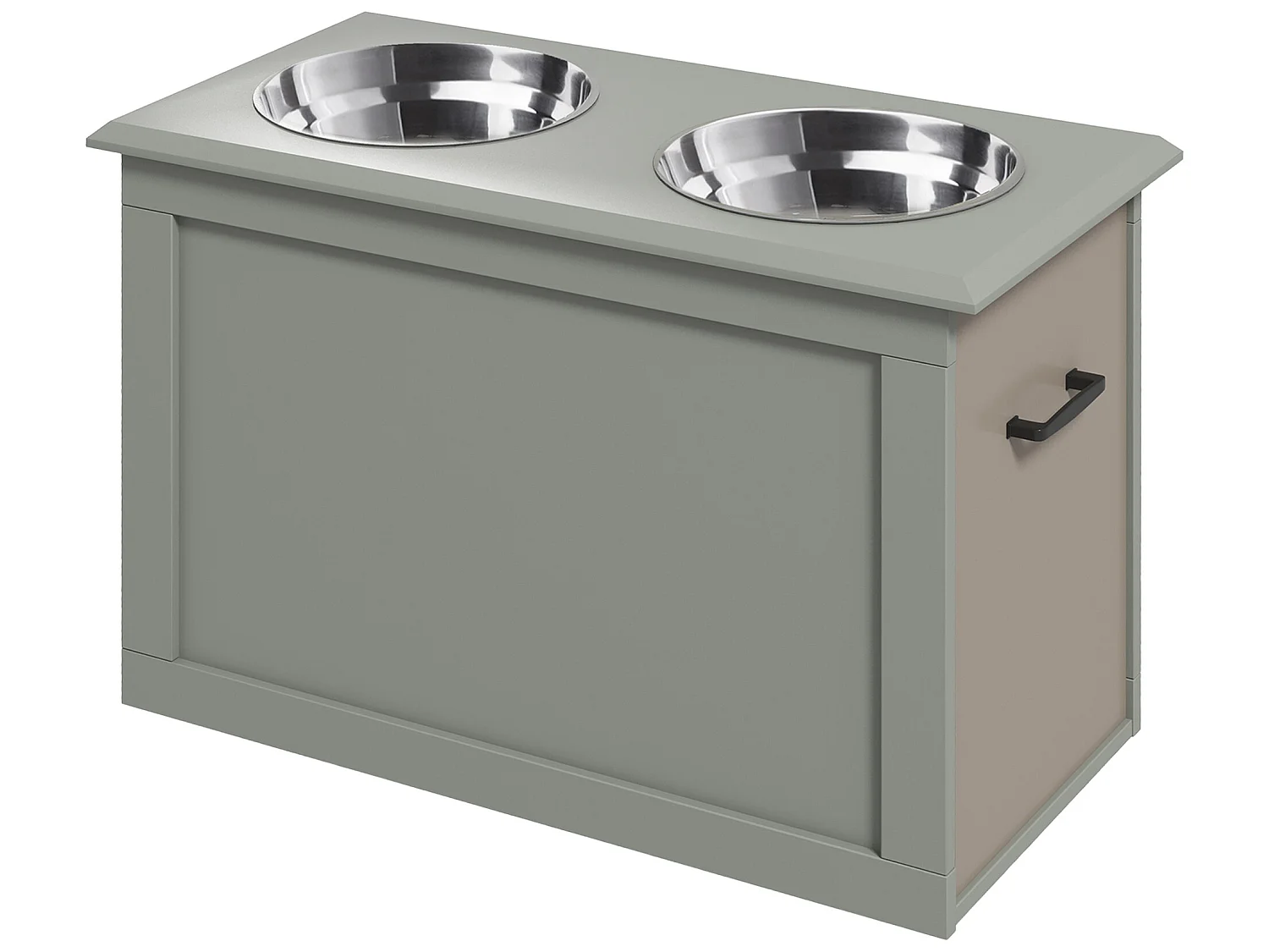 Gamelle double chien chat Porte-gamelles surélevé dim. 60L x 30l x 41H cm 2 gamelles poignées coffre MDF gris