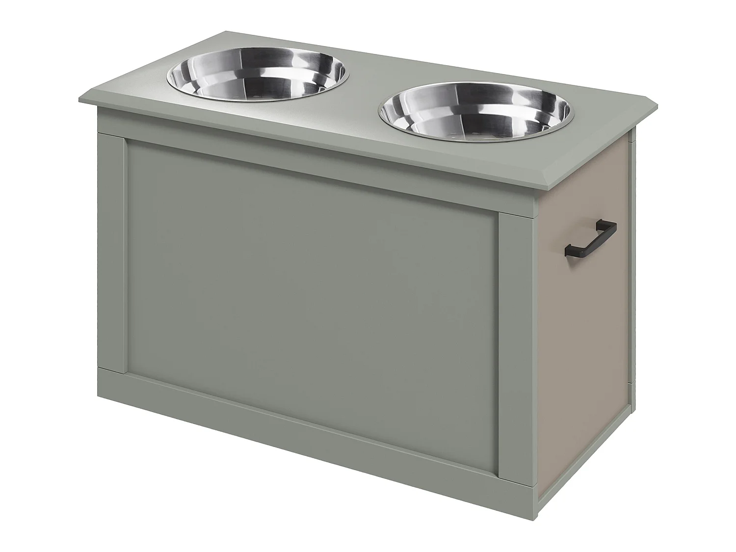 Gamelle double chien chat Porte-gamelles surélevé dim. 60L x 30l x 41H cm 2 gamelles poignées coffre MDF gris