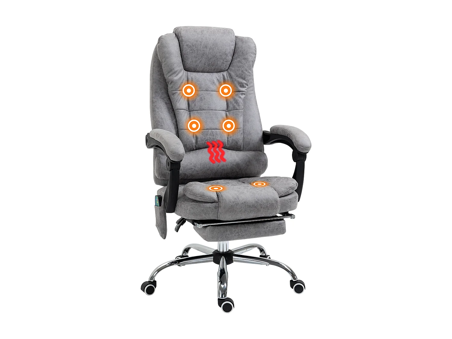 Fauteuil de bureau direction massant chauffant hauteur réglable dossier inclinable repose-pied rétractable tissu technique gris