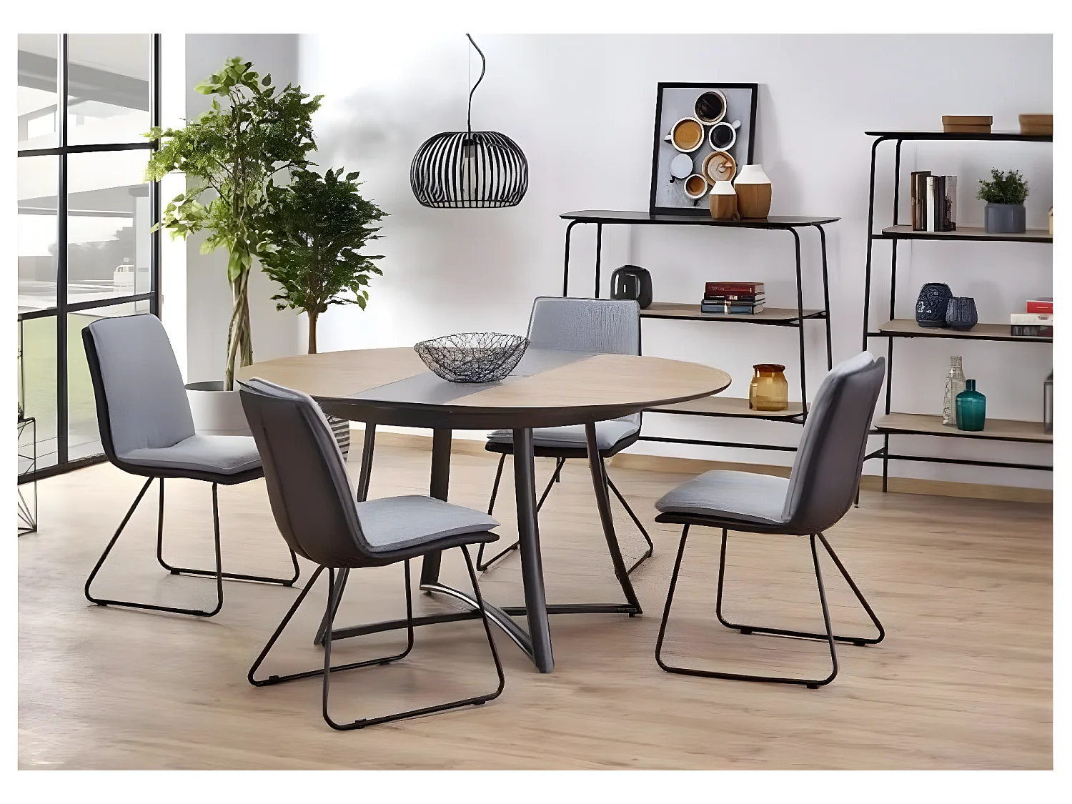 Tavolo da pranzo Moretti (118x148)/Rotondo/MDF/Marrone e Grigio