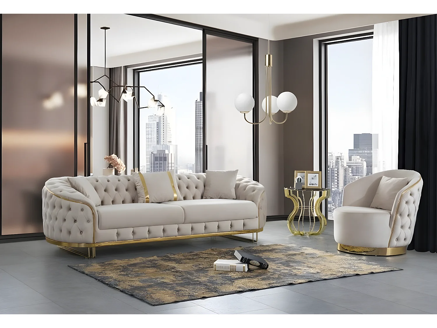 Ludvig Sessel/Samtstoffbezug/Beige