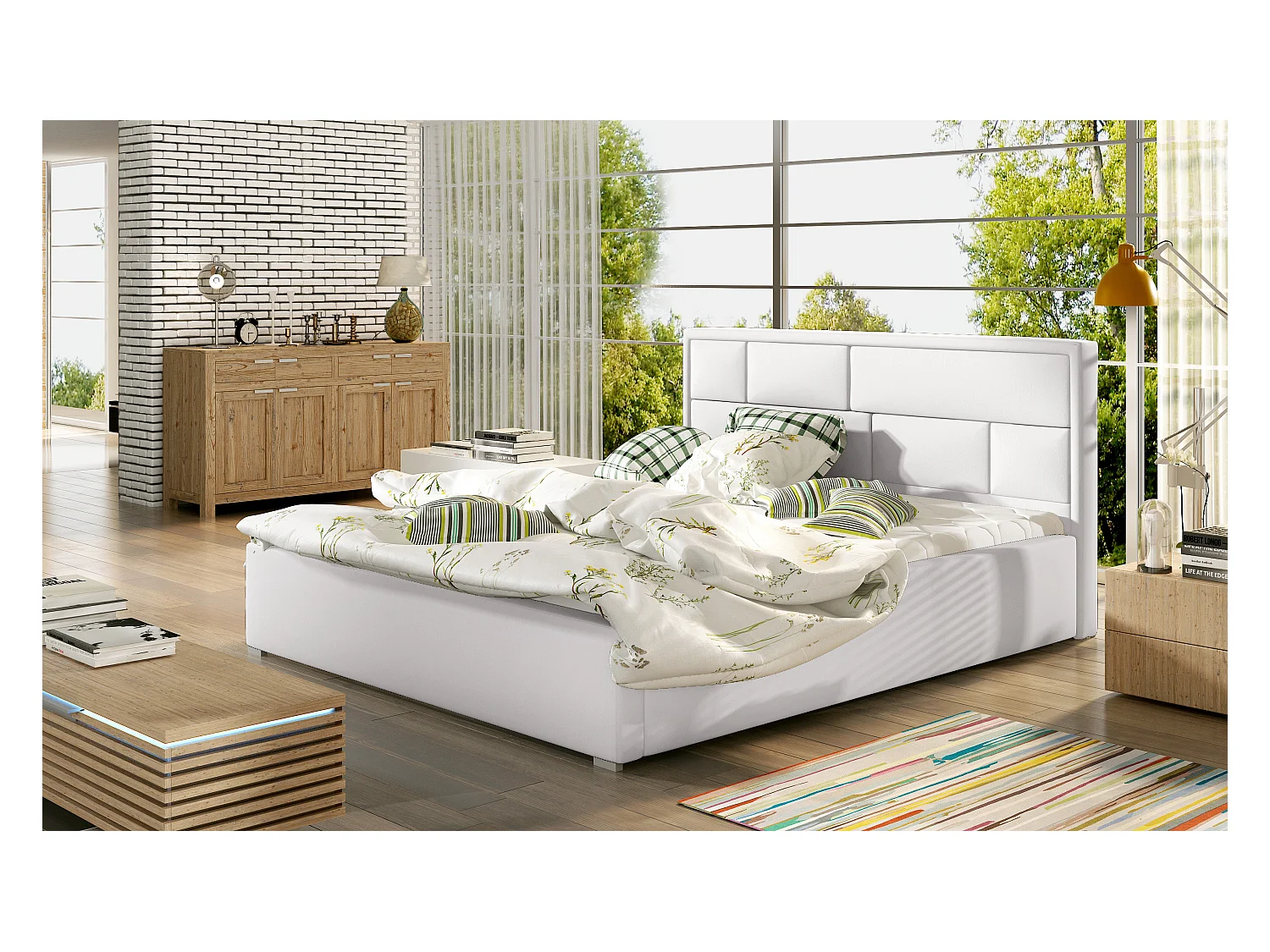 Bett Quadro M (160x200)/Stoff-Weiss