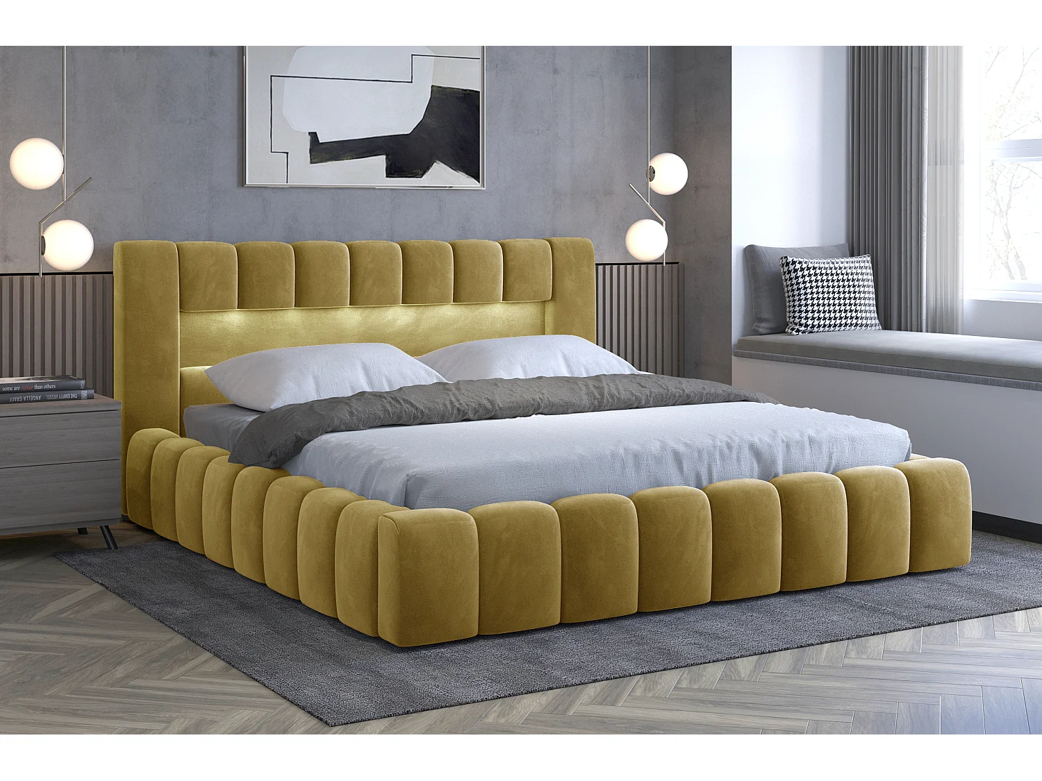 Letto Hero L (180x200)/Tessuto-Giallo