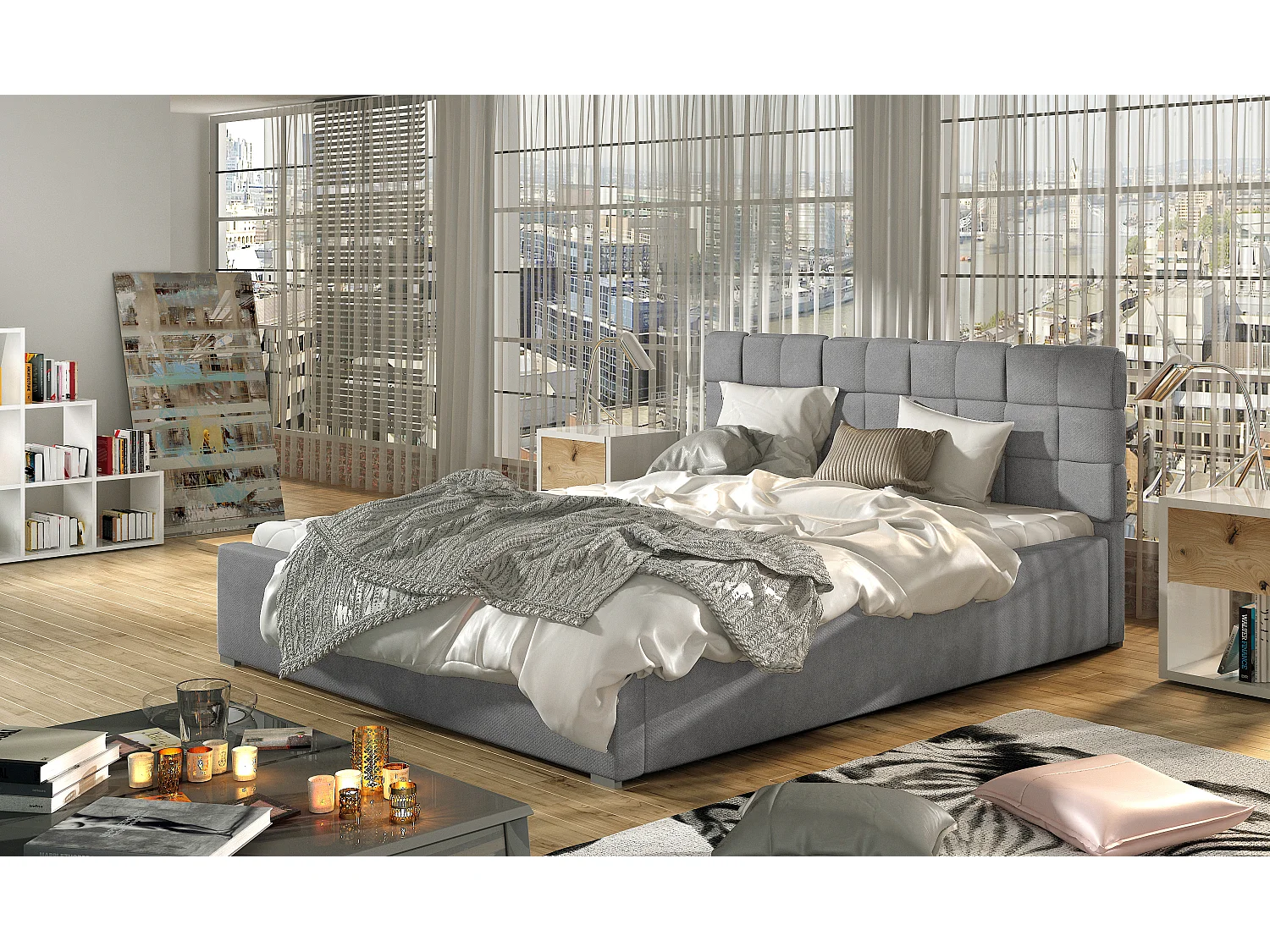 Bed Wesly L (180x200)/Stof-Grijs