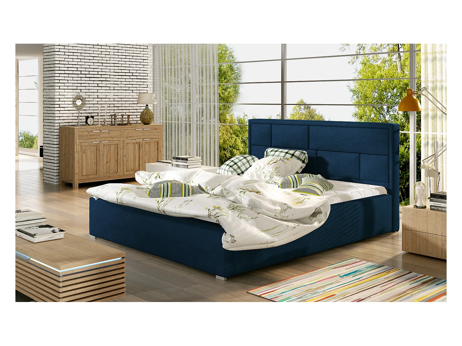 Lit Quadro S (140x200)/Tissu-Bleu