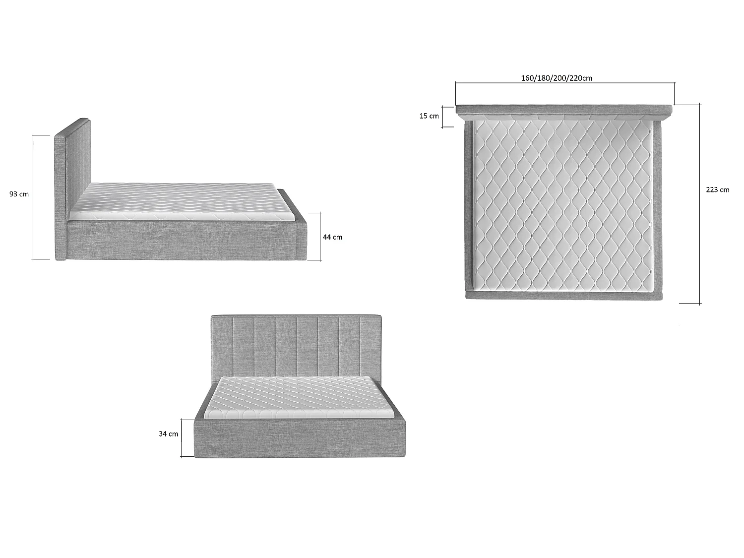 Letto Yanno L (180x200)/Tessuto-Beige