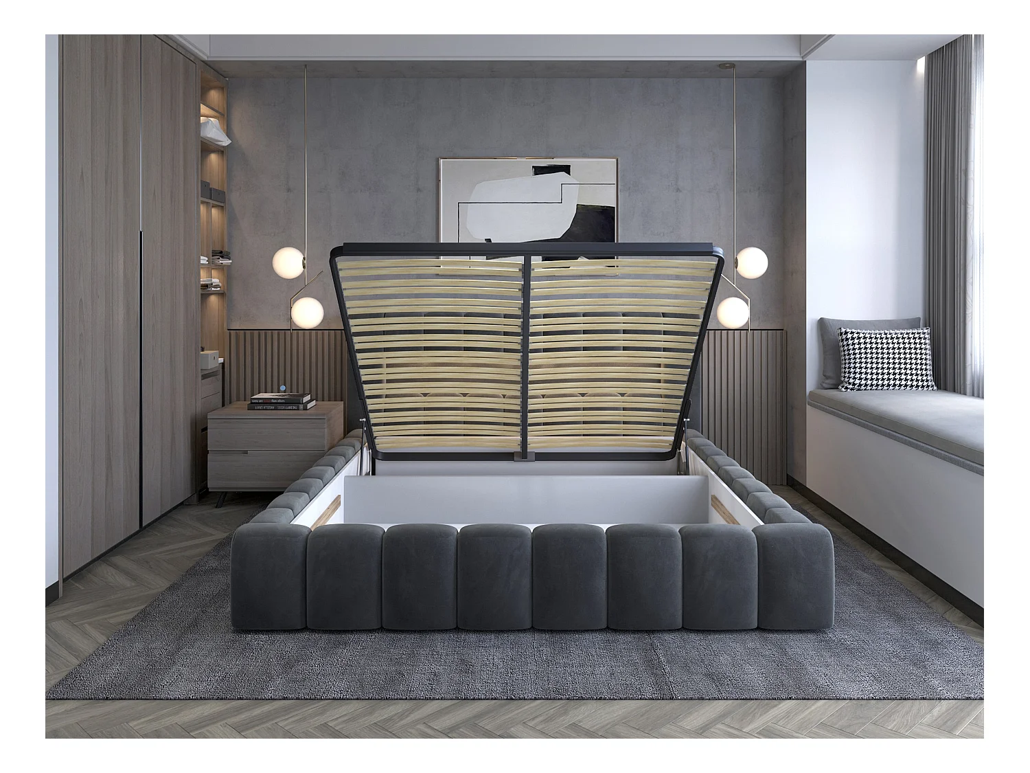 Letto Hero M (160x200)/Tessuto-Grigio