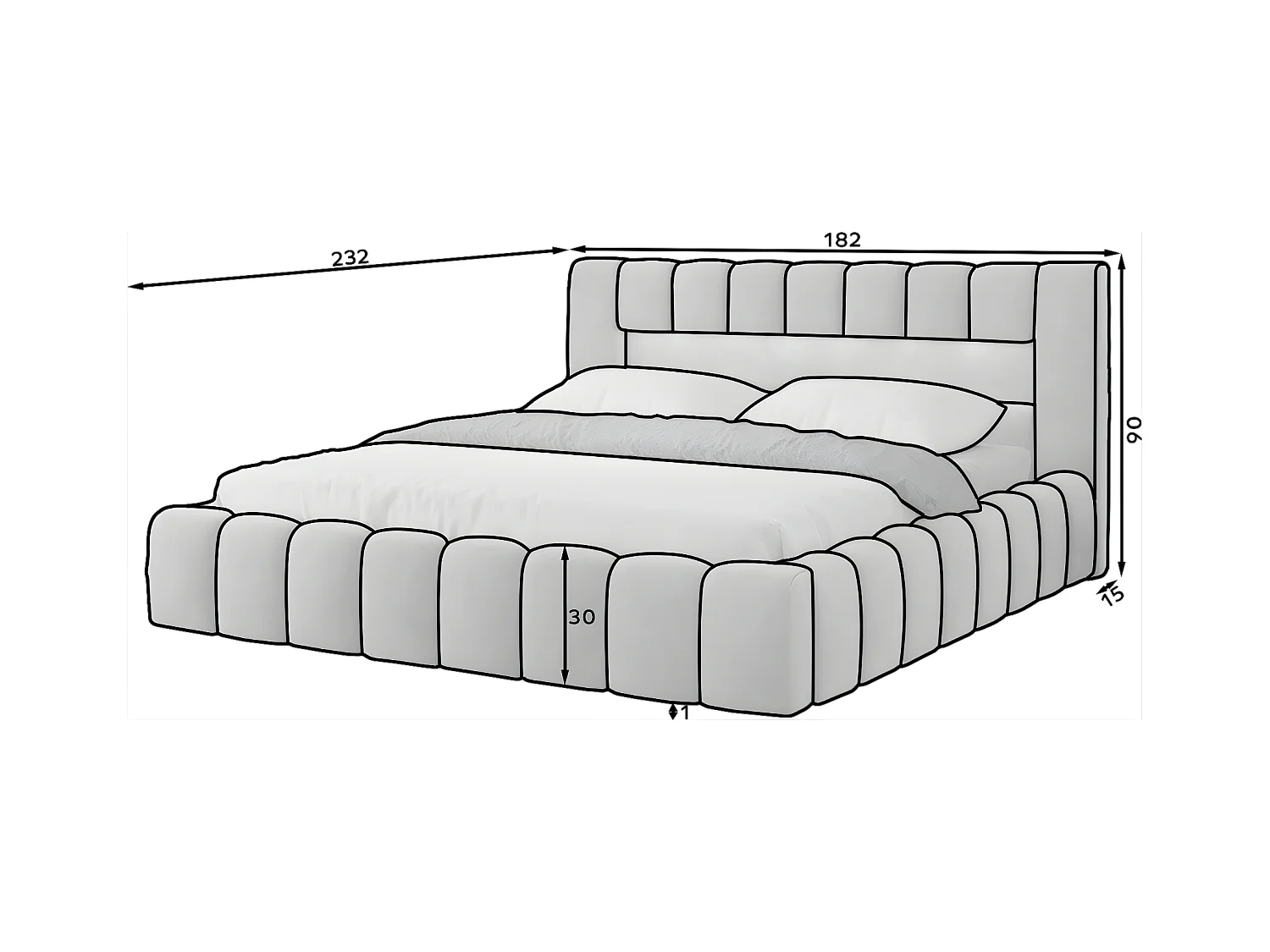 Letto Hero M (160x200)/Tessuto-Grigio