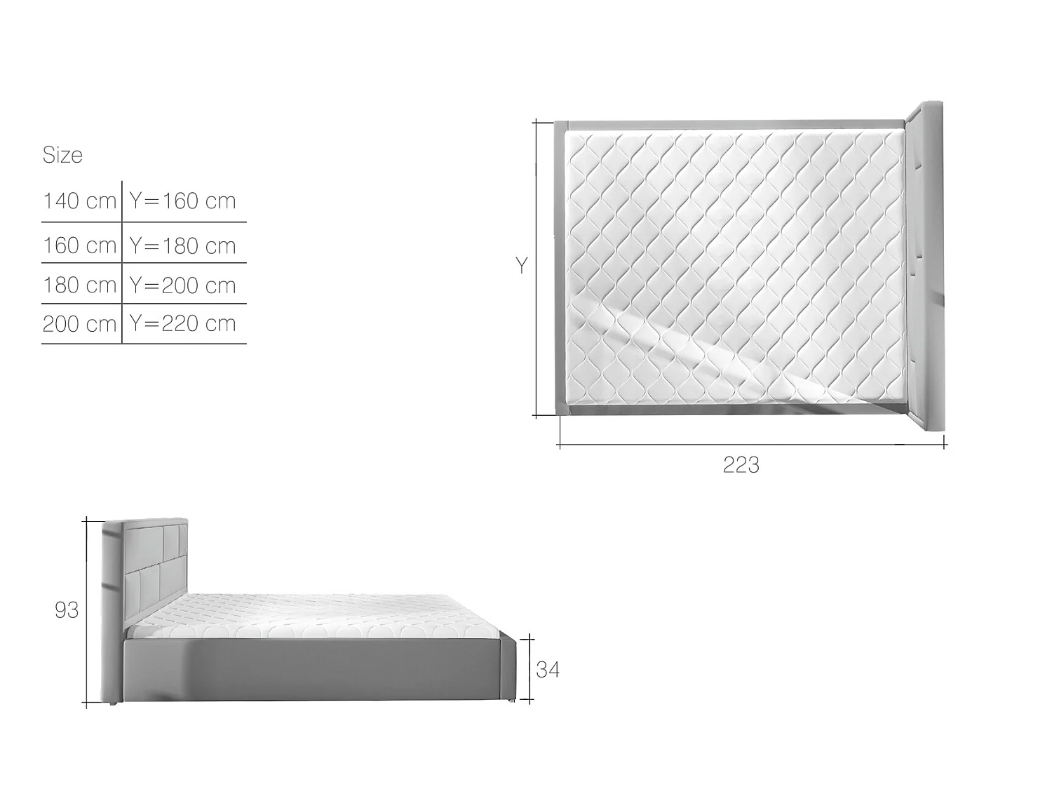 Letto Quadro XL (200x200)/Tessuto-Antracite