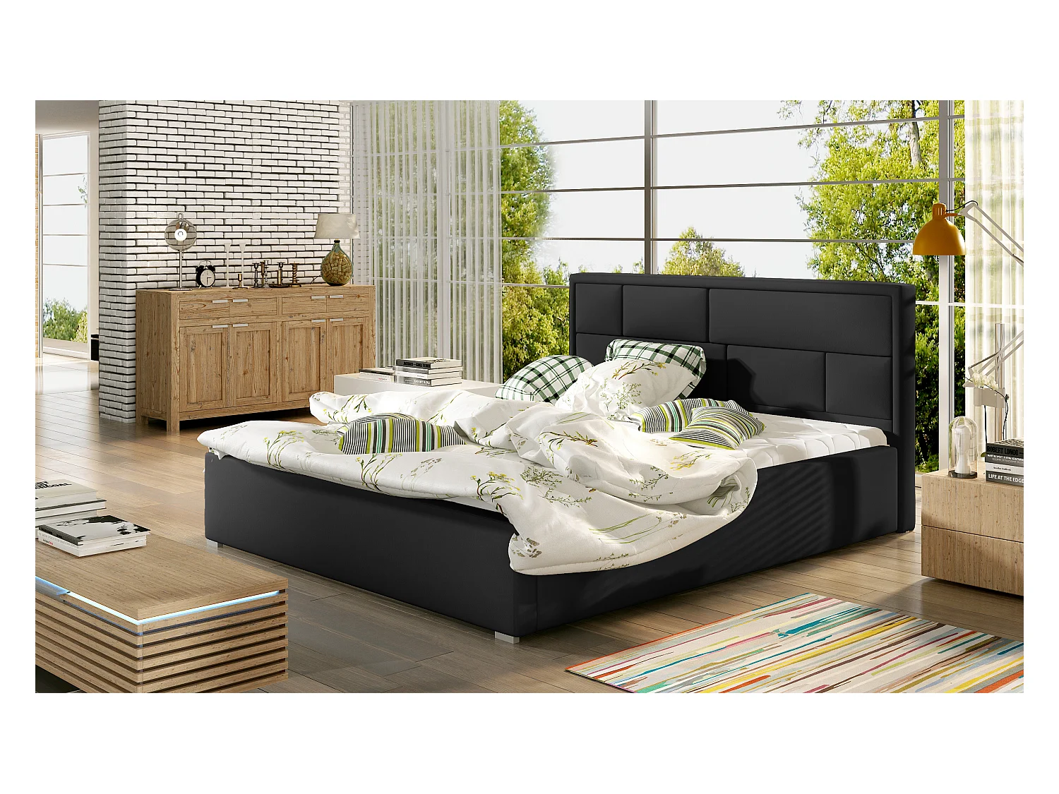 Bett Quadro XL (200x200)/Stoff-Anthrazit