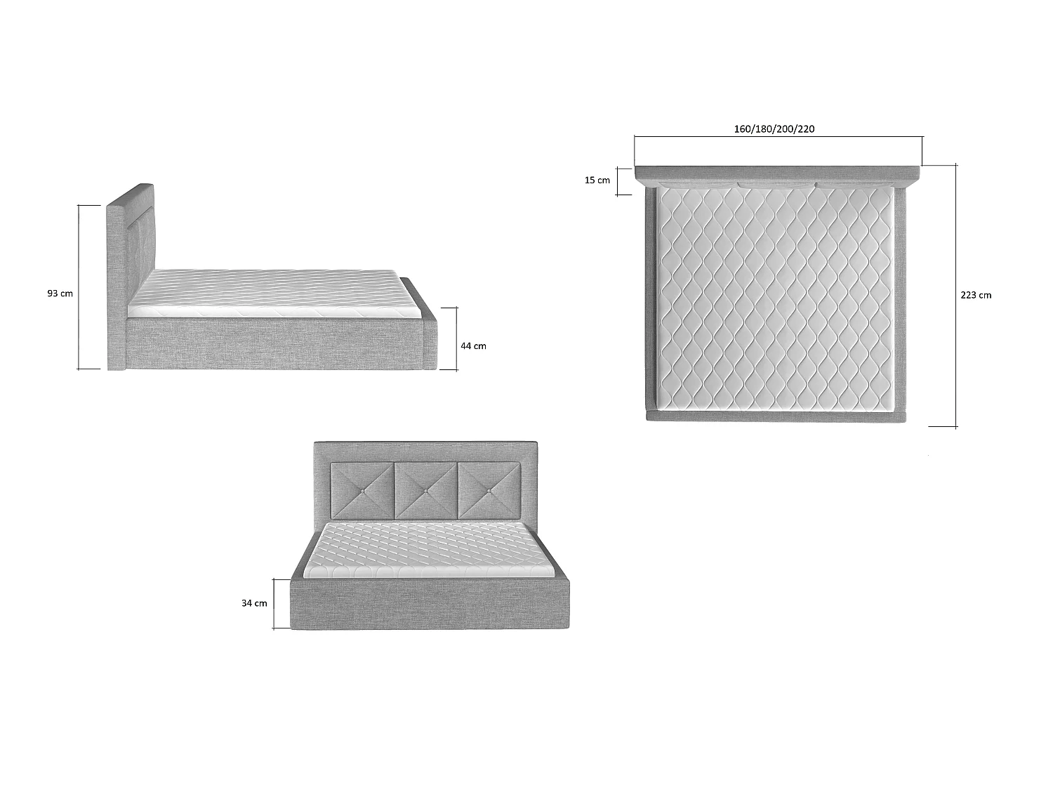 Letto Smart S (140x200)/Tessuto-Bianco