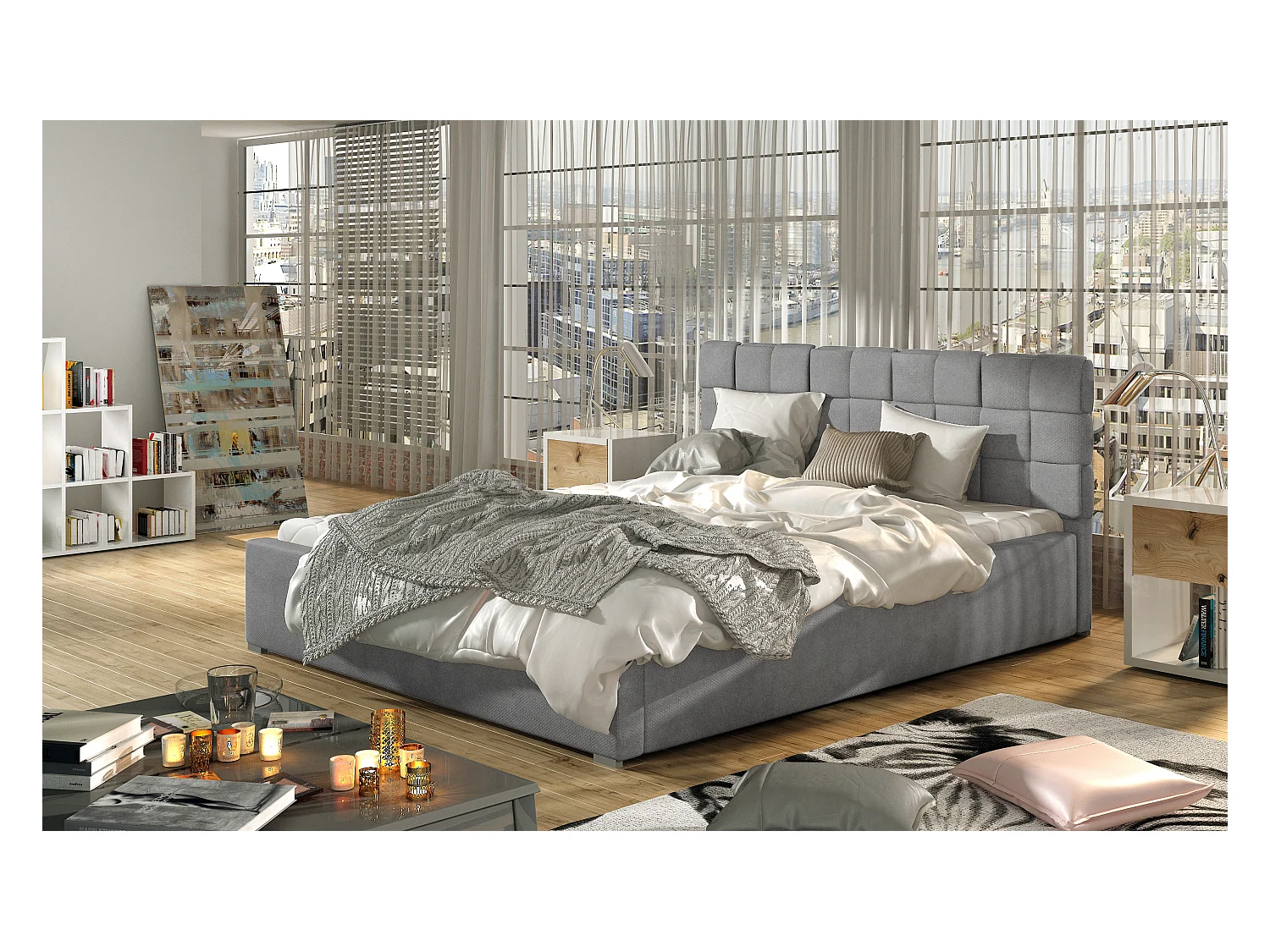 Letto Wesly S (140x200)/Tessuto-Grigio