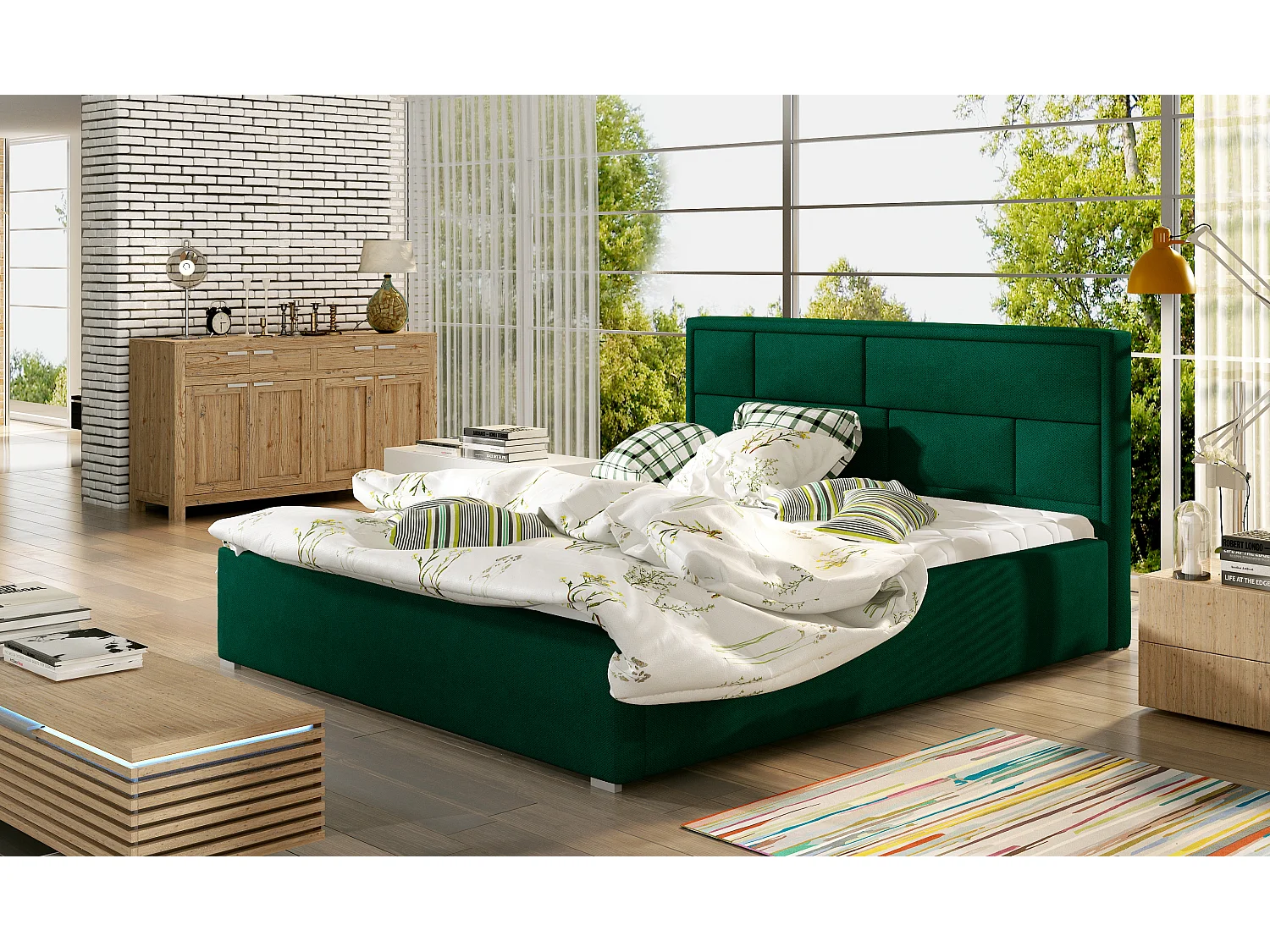 Lit Quadro S (140x200)/Tissu-Vert