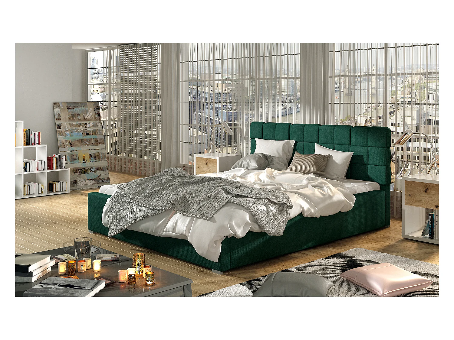 Letto Wesly XL (200x200)/Tessuto-Verde