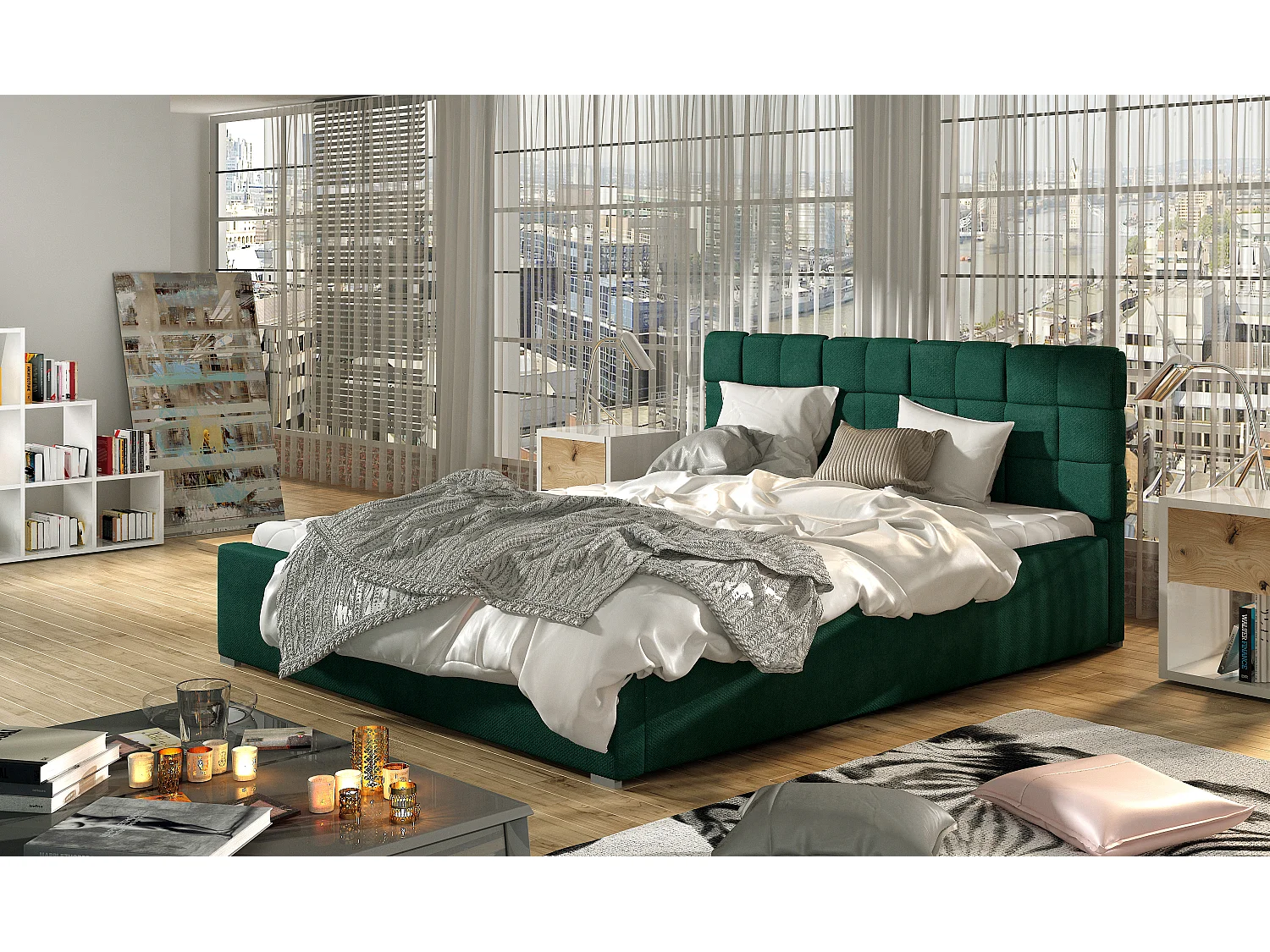 Letto Wesly XL (200x200)/Tessuto-Verde
