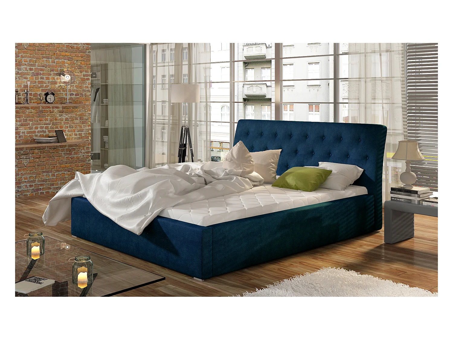 Bett Cicho M (160x200)/Stoff-Blau