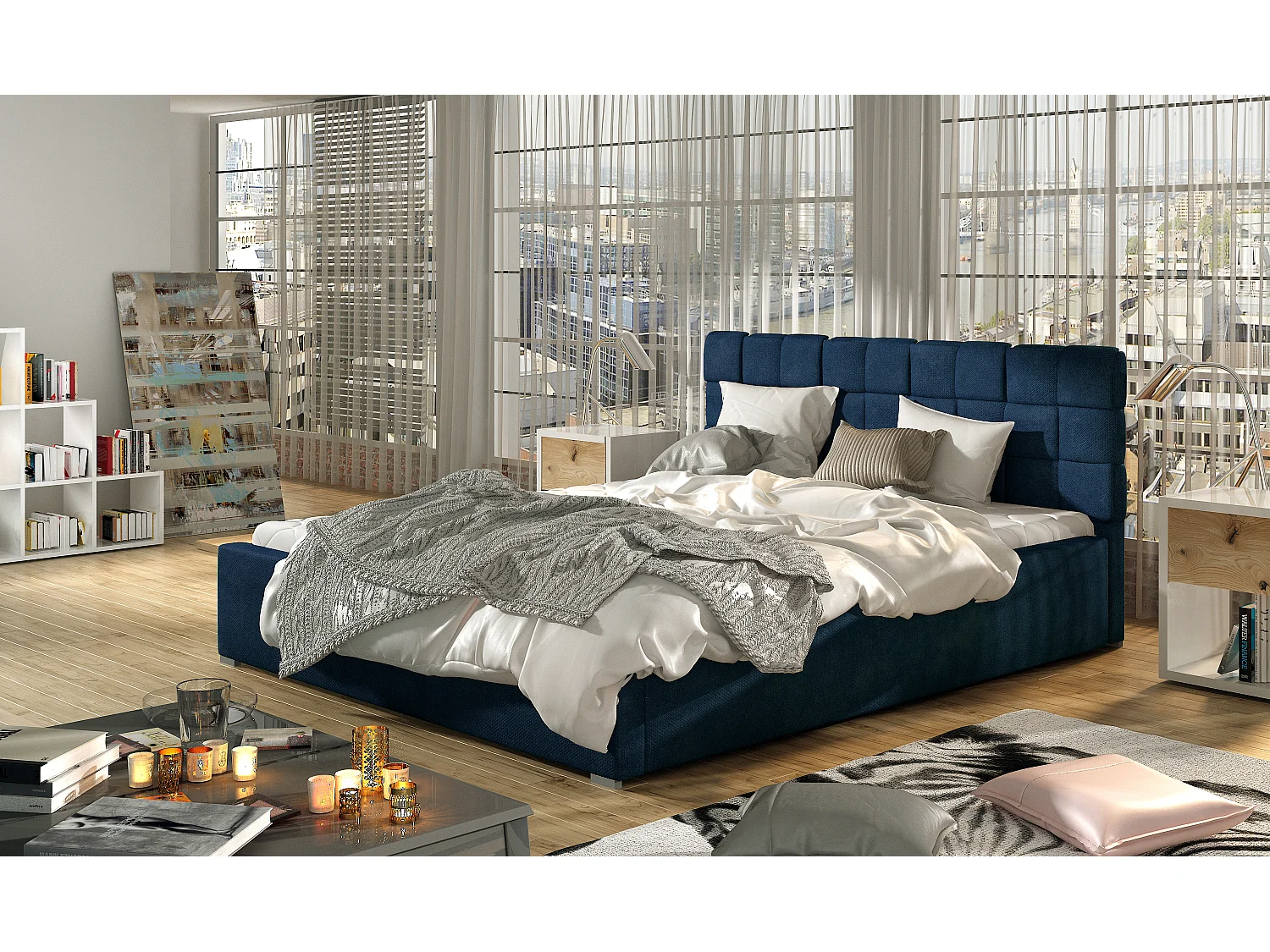Letto Wesly M (160x200)/Tessuto-Blu