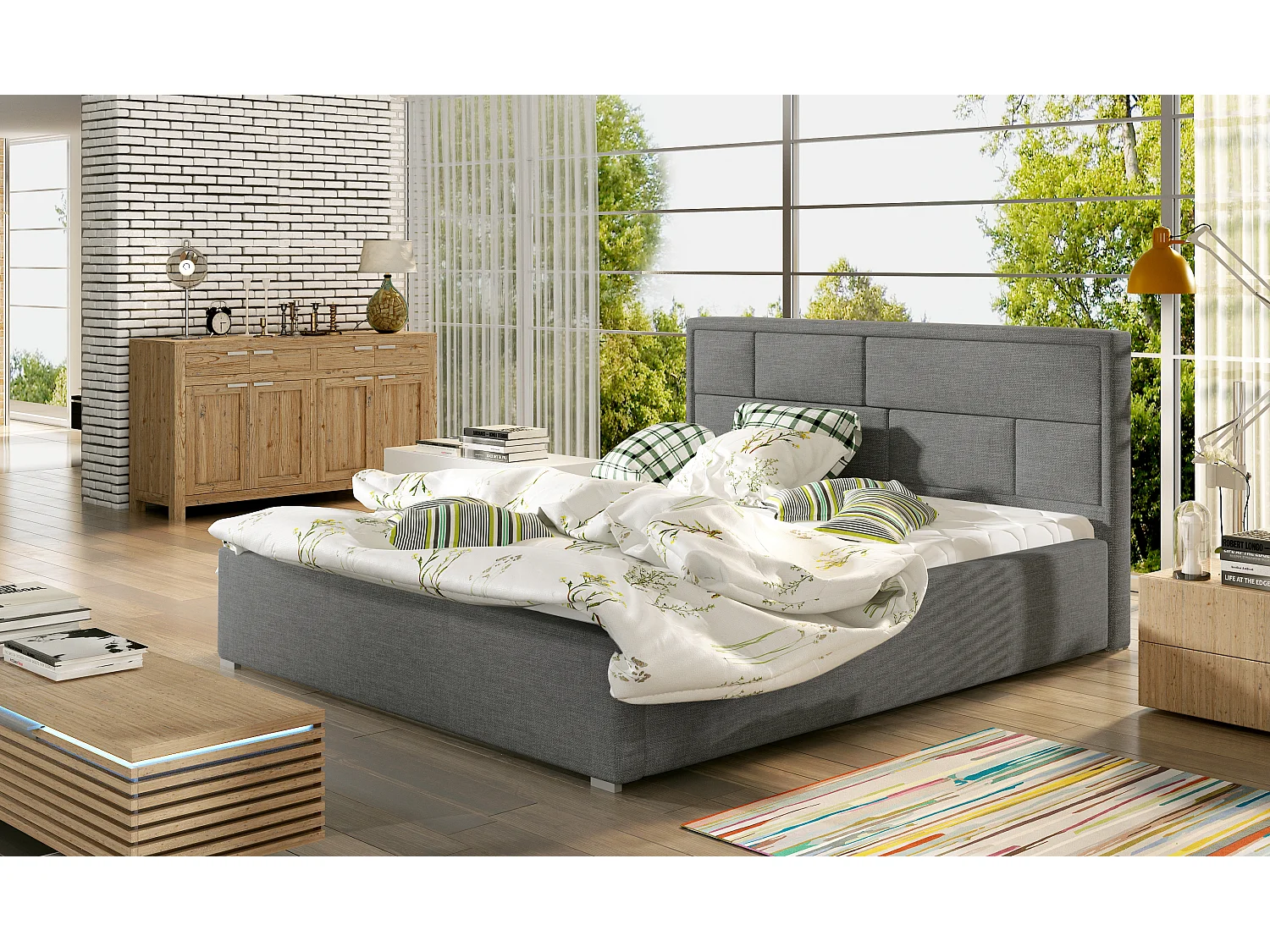 Letto Quadro XL (200x200)/Tessuto-Grigio