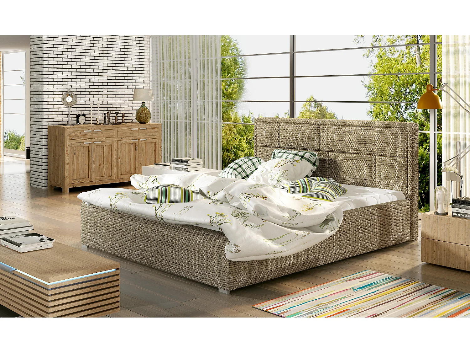 Letto Quadro S/140x200/Tessuto-Beige