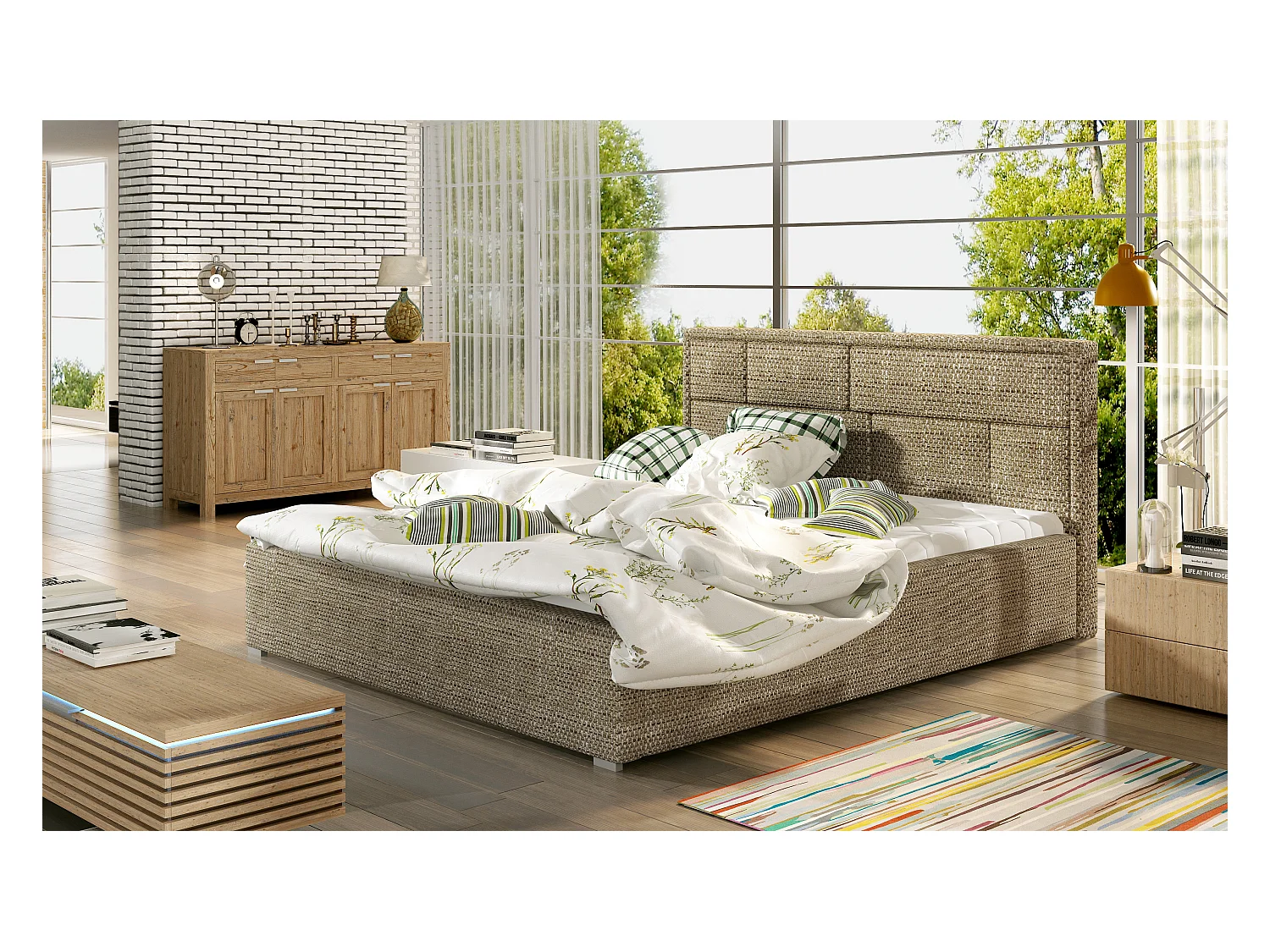 Letto Quadro S/140x200/Tessuto-Beige