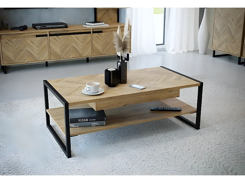 Tavolino da caffè Hud/piano per mobili e metallo/marrone