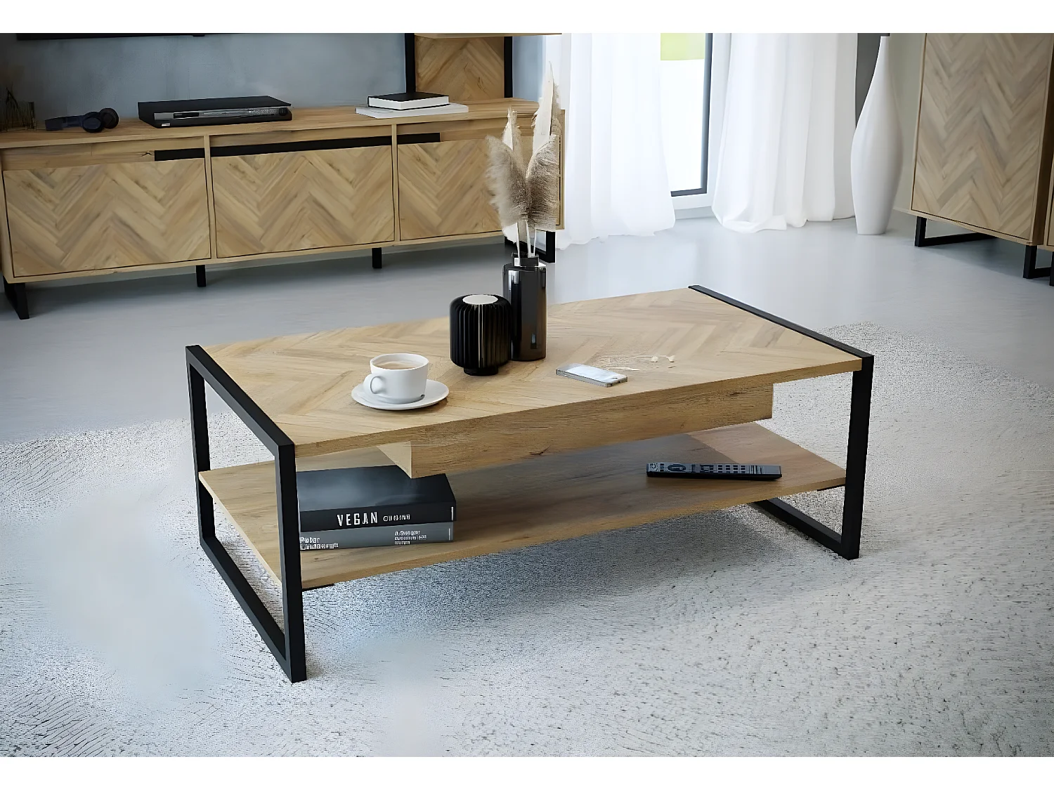 Table basse Hud/plateau de meuble et métal/marron