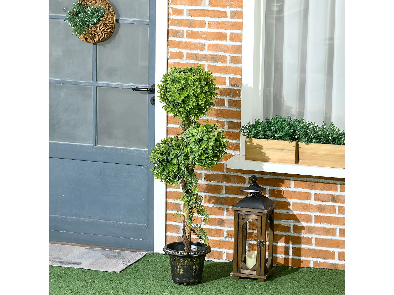 Buis artificiel topiaire artificielle 3 boules H. 115 cm pot style antique inclus