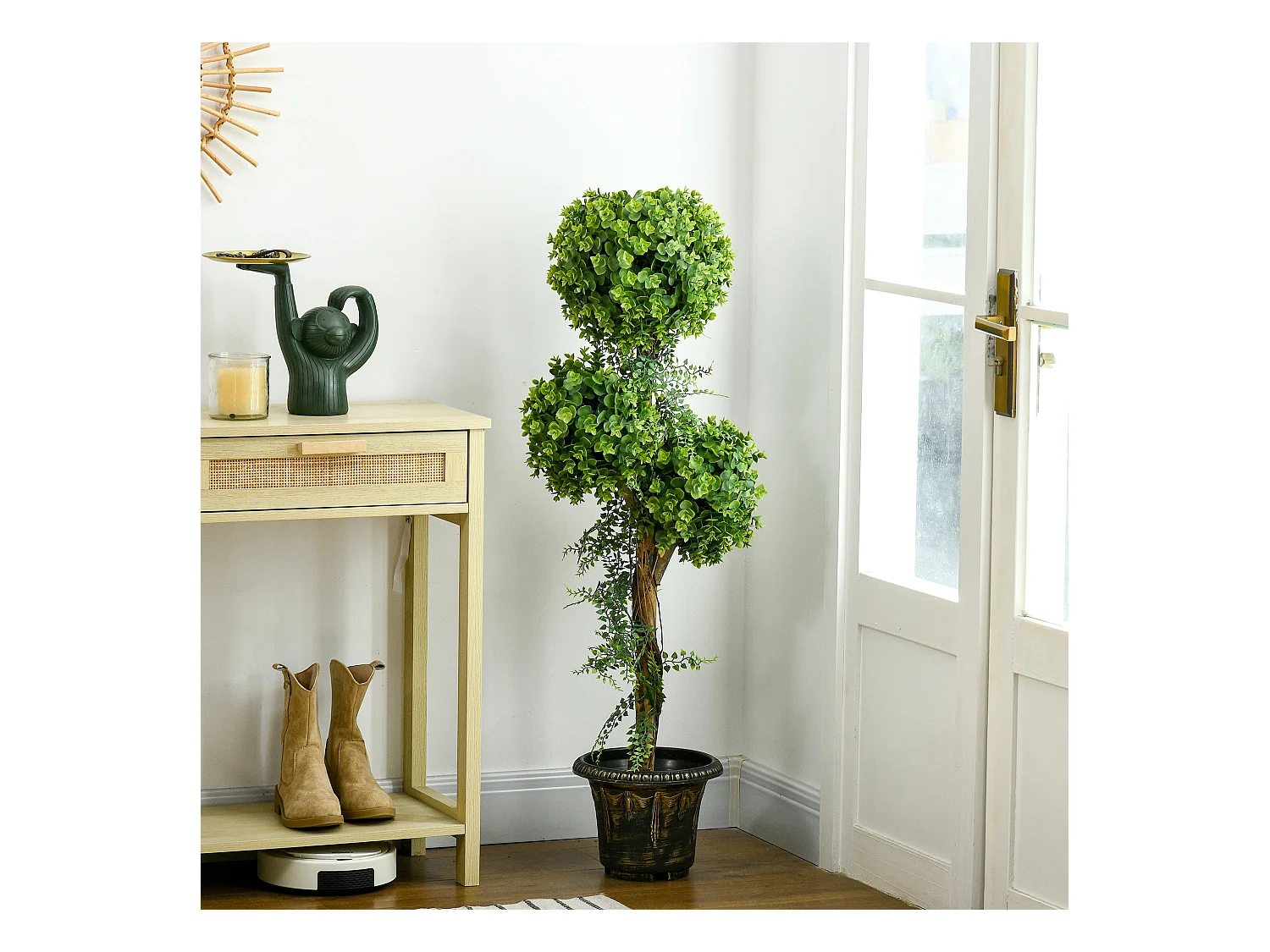 Buis artificiel topiaire artificielle 3 boules H. 115 cm pot style antique inclus
