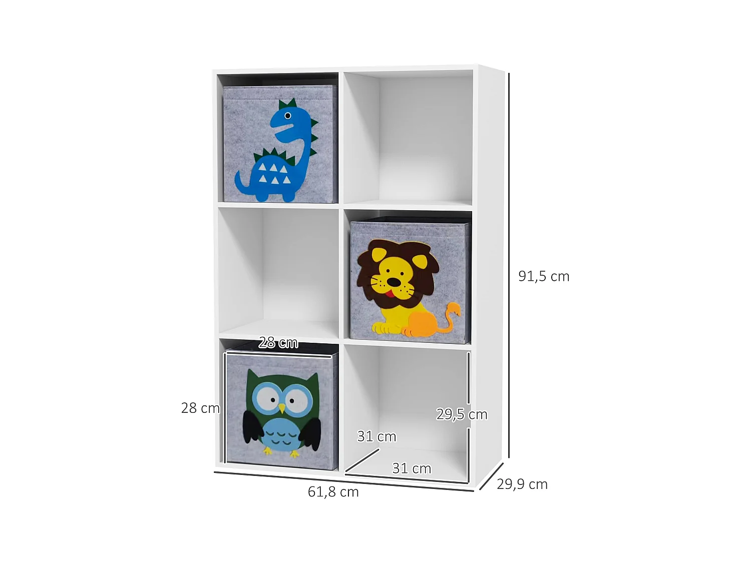 Meuble de rangement jouets enfant étagère de jouet pour chambre d'enfant 6 casiers 3 tiroirs non tissé MDF blanc