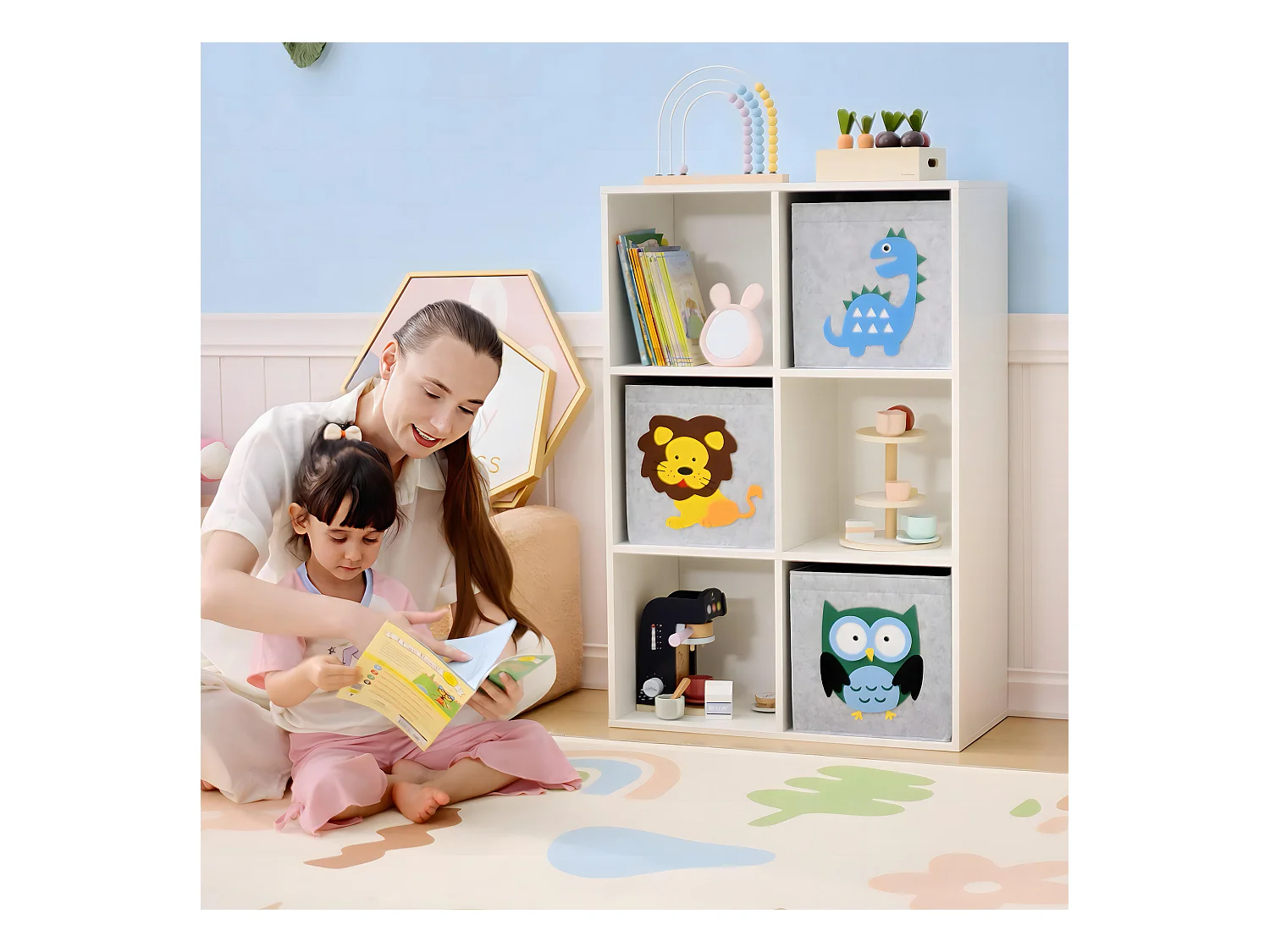 Meuble de rangement jouets enfant étagère de jouet pour chambre d'enfant 6 casiers 3 tiroirs non tissé MDF blanc