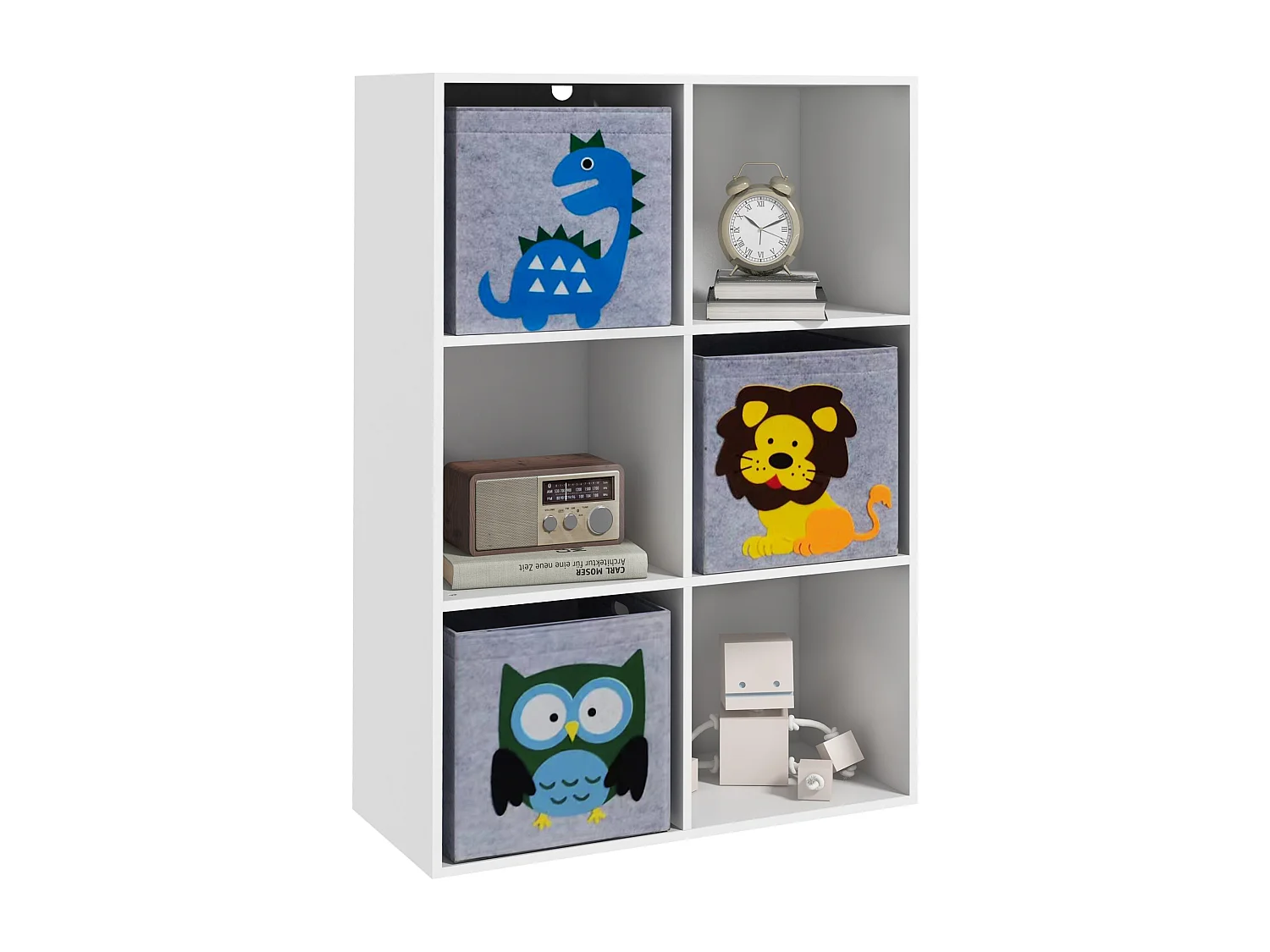 Meuble de rangement jouets enfant étagère de jouet pour chambre d'enfant 6 casiers 3 tiroirs non tissé MDF blanc
