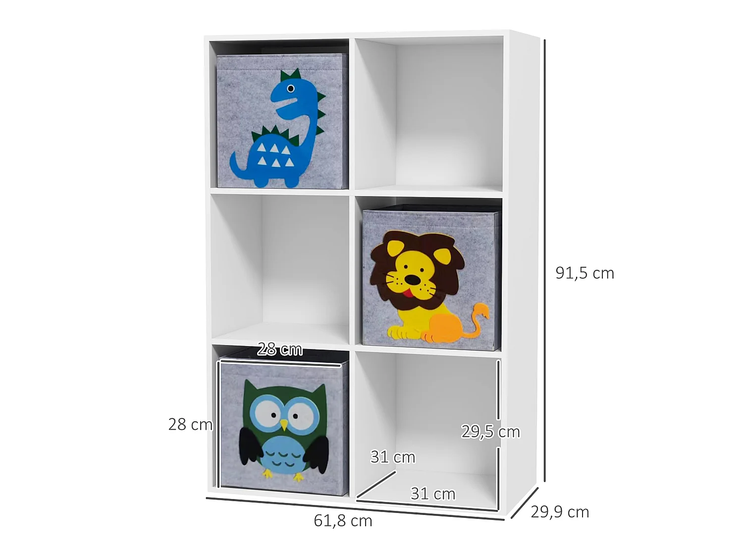Meuble de rangement jouets enfant étagère de jouet pour chambre d'enfant 6 casiers 3 tiroirs non tissé MDF blanc