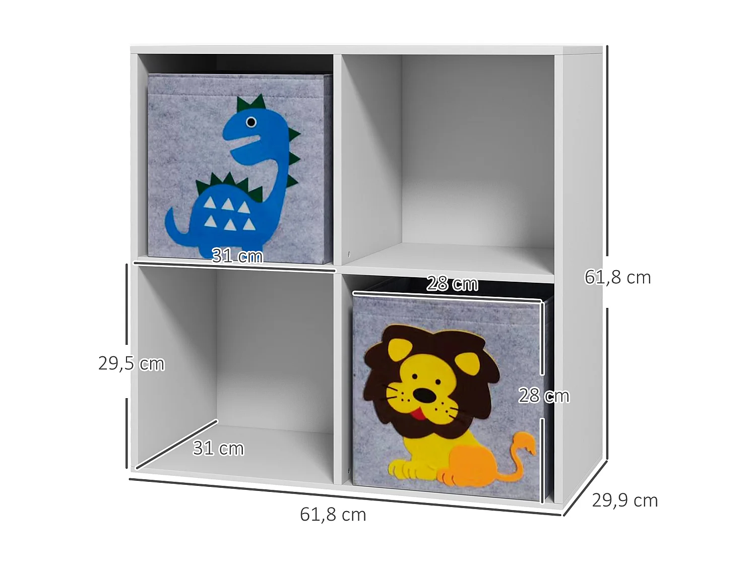Meuble de rangement jouets enfant étagère de jouet pour chambre d'enfant 4 casiers 2 tiroirs non tissé MDF blanc