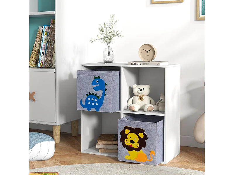 Meuble de rangement jouets enfant étagère de jouet pour chambre d'enfant 4 casiers 2 tiroirs non tissé MDF blanc