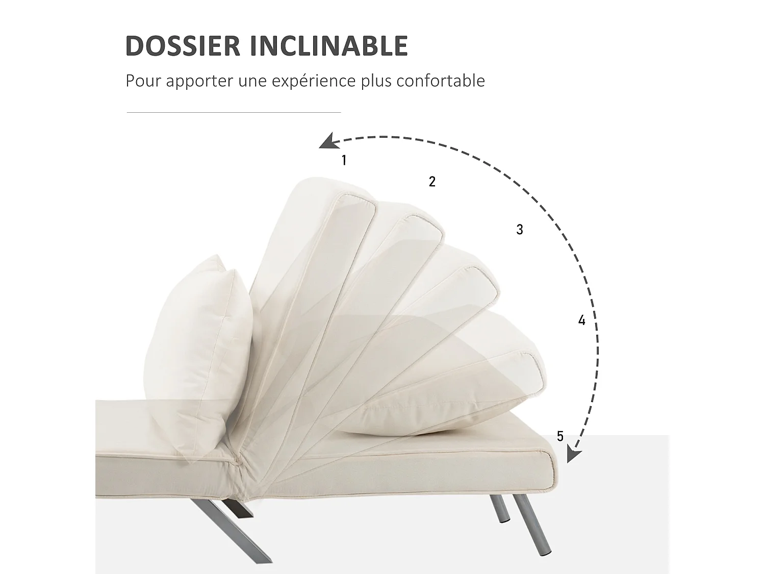 Fauteuil chauffeuse canapé-lit convertible 1 place déhoussable grand confort coussin pieds accoudoirs métal suède crème