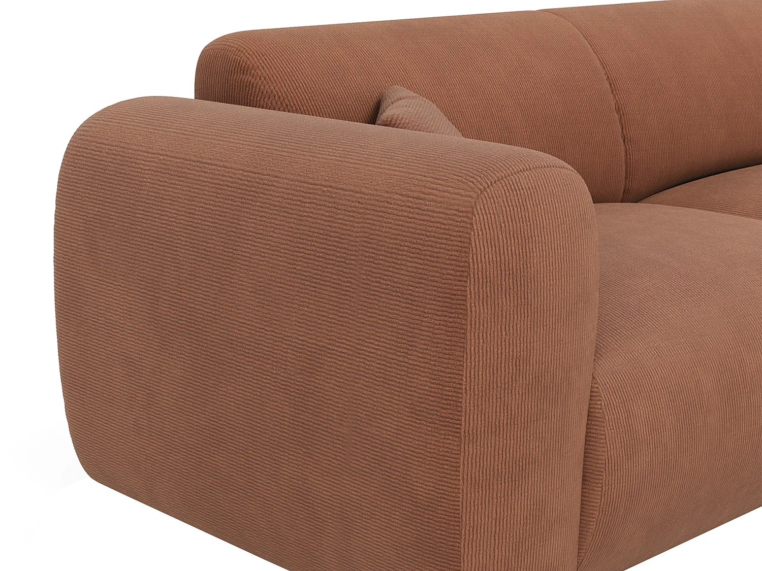 Grand canapé d'angle droit en velours côtelé fines côtes terracotta POGNI de Maison Céphy